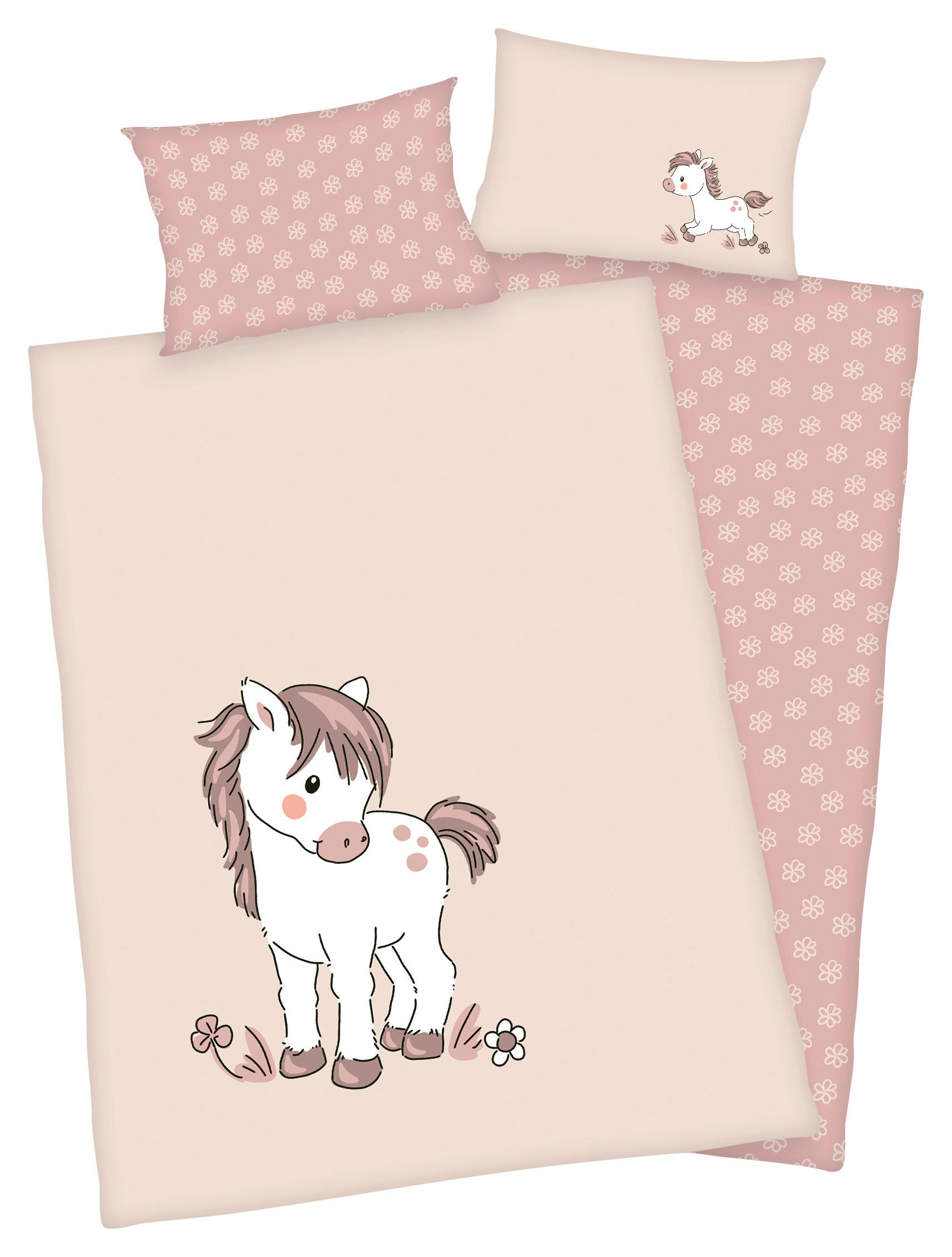 Baumwoll Bettwäsche Baby-Bettwäsche süßes Pony - rosa (100,00/135,00cm)