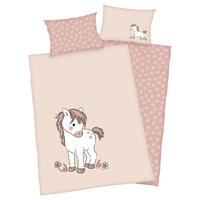 Baumwoll Bettwäsche Baby-Bettwäsche süßes Pony - rosa (100,00/135,00cm)