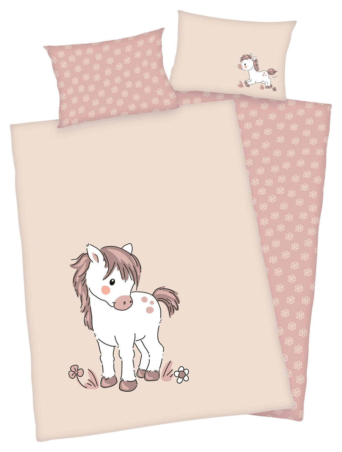 Baumwoll Bettwäsche Baby-Bettwäsche süßes Pony - rosa (100,00/135,00cm)