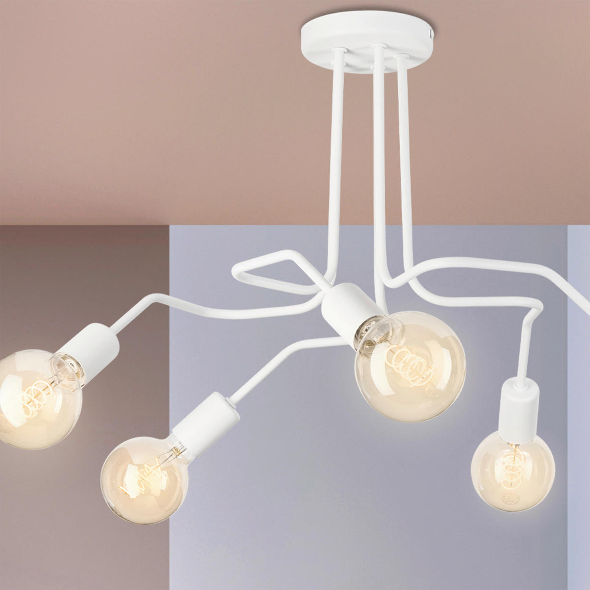 Lamkur Deckenleuchte DOMINO 51192 weiß Stahl H/L: ca. 40x59 cm E27 5 Brennstellen Domino - weiß (59,00cm) - Lamkur