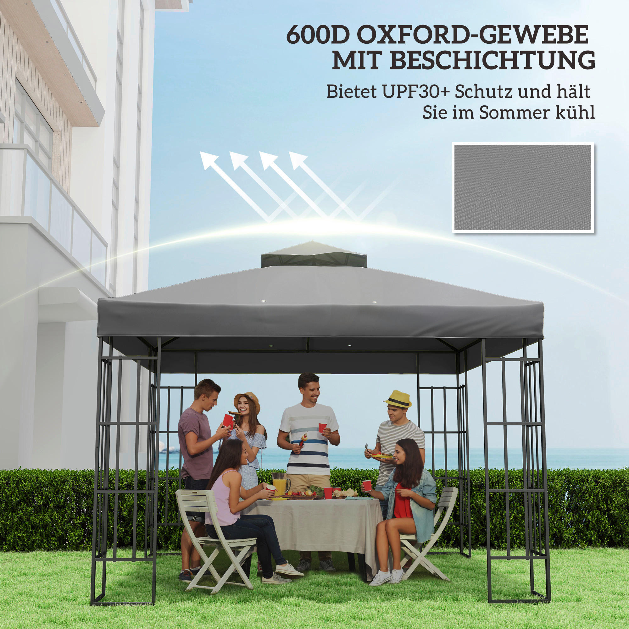 Thumbnail - Outsunny Pavillon Ersatzdach dunkelgrau Metall B/H/L: ca. 300x1x300 cm