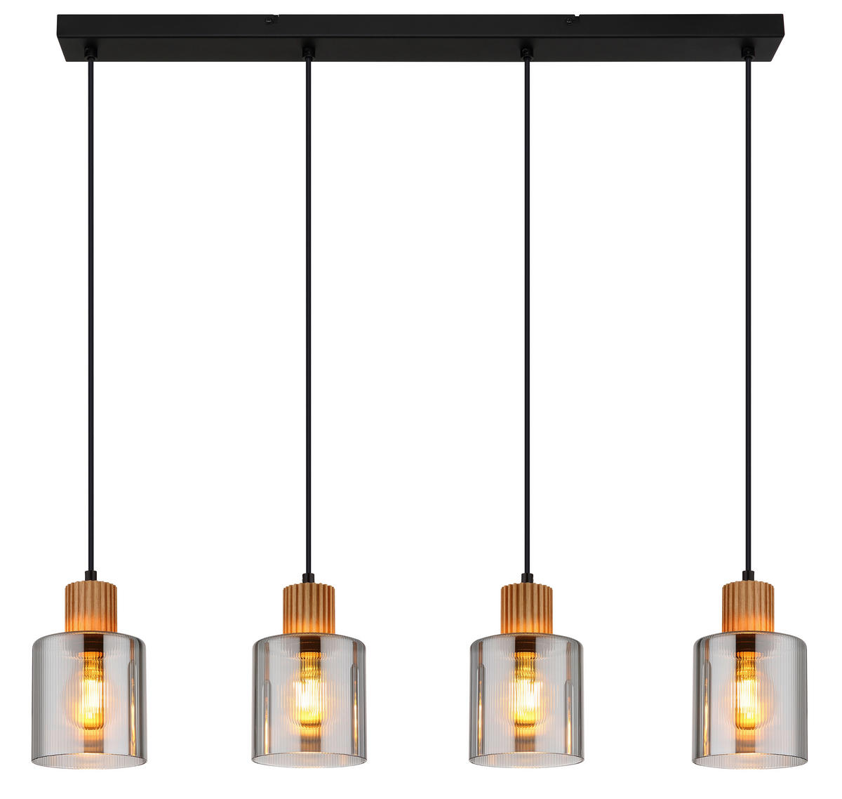 GLOBO Pendelleuchte Rauch schwarz dunkelbraun Glas Metall Holz B/H/L: ca. 12x120x78 cm E27 4 Brennstellen ALEIDIS - dunkelbraun/schwarz (78,00/12,00/120,00cm) - GLOBO
