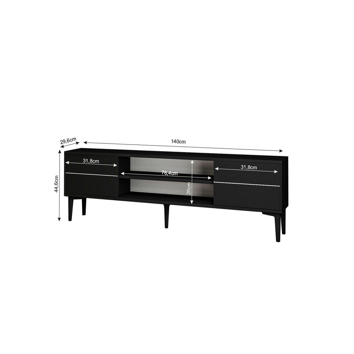 TV-Lowboard Aragon schwarz B/H/T: ca. 140x29,6x44 cm Aragon - schwarz (140,00/29,60/44,00cm) - moebel17