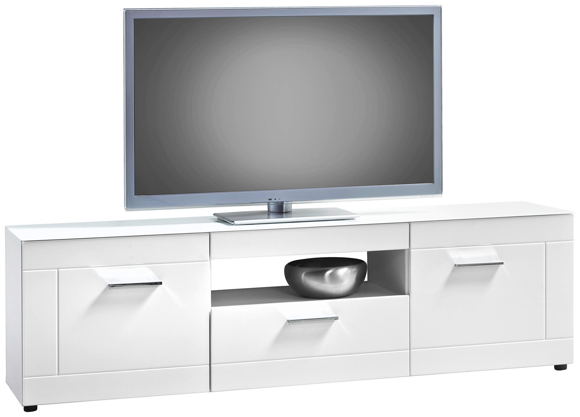 TV-Lowboard Atlanta weiß weiß Hochglanz B/H/T: ca. 168x49x40 cm Atlanta - weiß/silber (168,00/49,00/40,00cm)