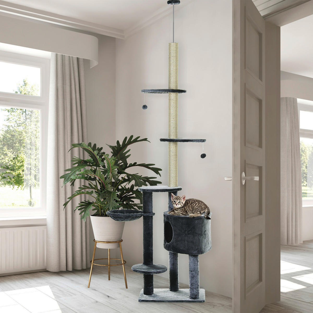 PawHut Kratzbaum grau Polypropylen B/H/L: ca. 45x55x265 cm Kratzbaum - grau (265,00/45,00/55,00cm) - PawHut
