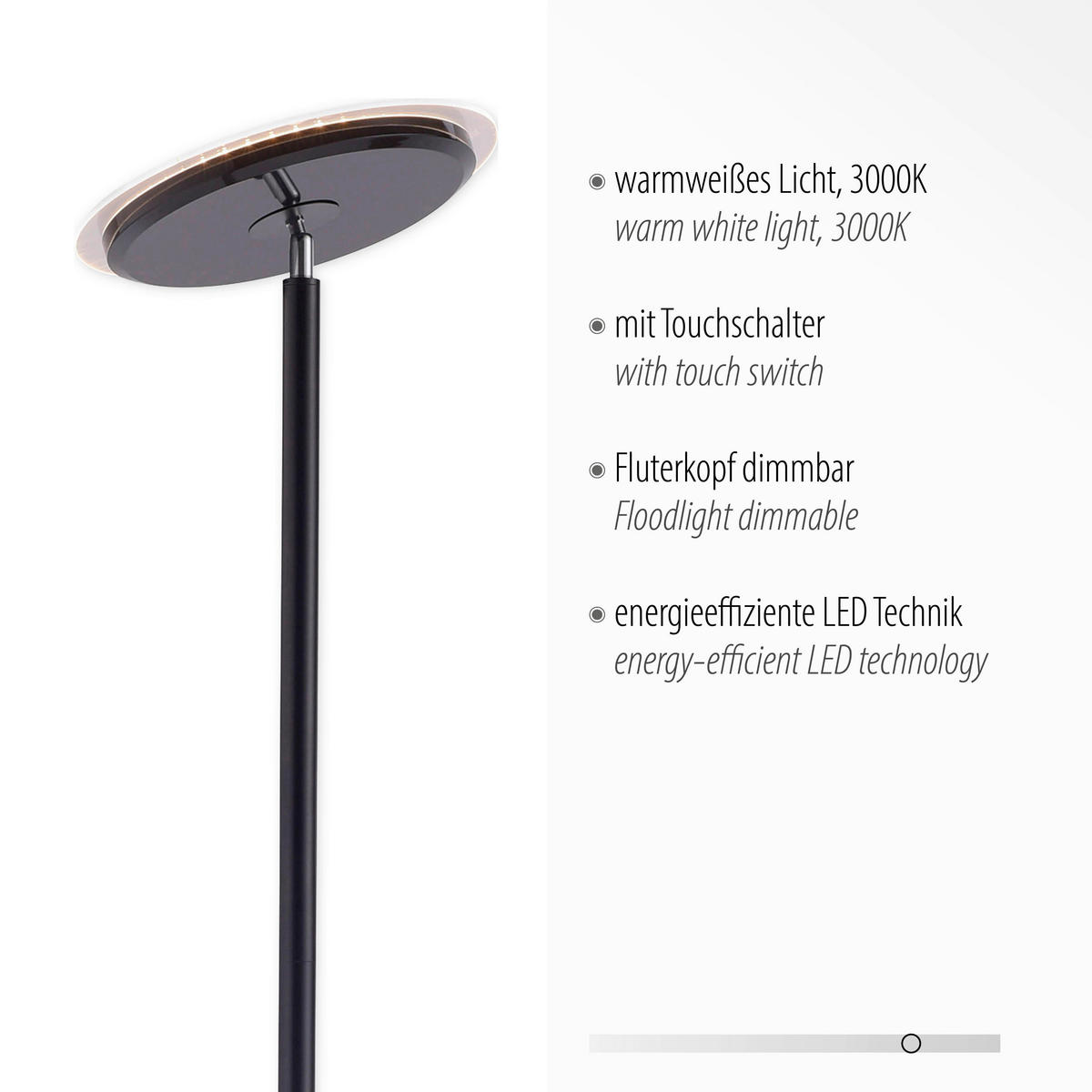 Just Light LED-Deckenfluter HANS 11729-18 schwarz Kunststoff Eisen H/D: ca. 181x30 cm 1 Brennstellen HANS - schwarz (30,00/181,00cm) - Just Light