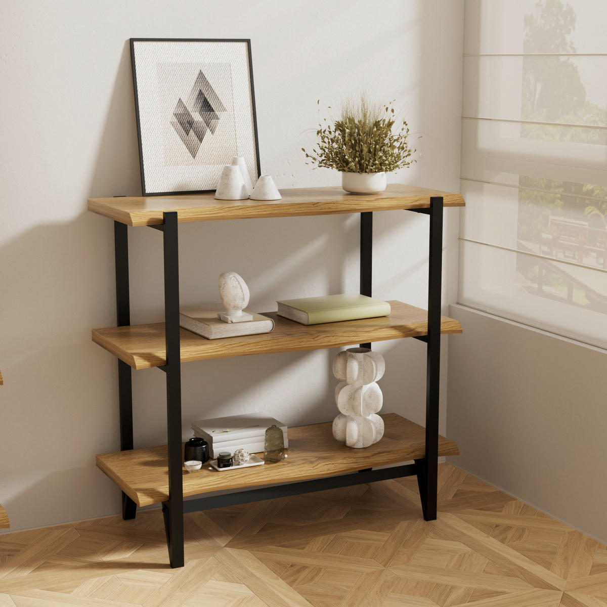 Regal Alicia Eiche Nachbildung schwarz B/H/T: ca. 90x85x38 cm Alicia - Eiche/schwarz (90,00/85,00/38,00cm)