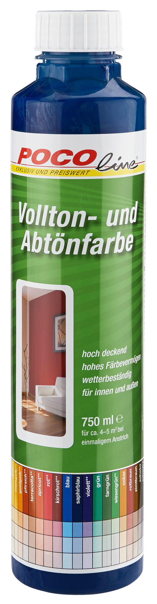 POCOline Vollton- und Abtönfarbe saphirblau ca. 0,75 l Voll+Abtönfarbe 750ml saphirblau - saphirblau (750ml) - POCOline