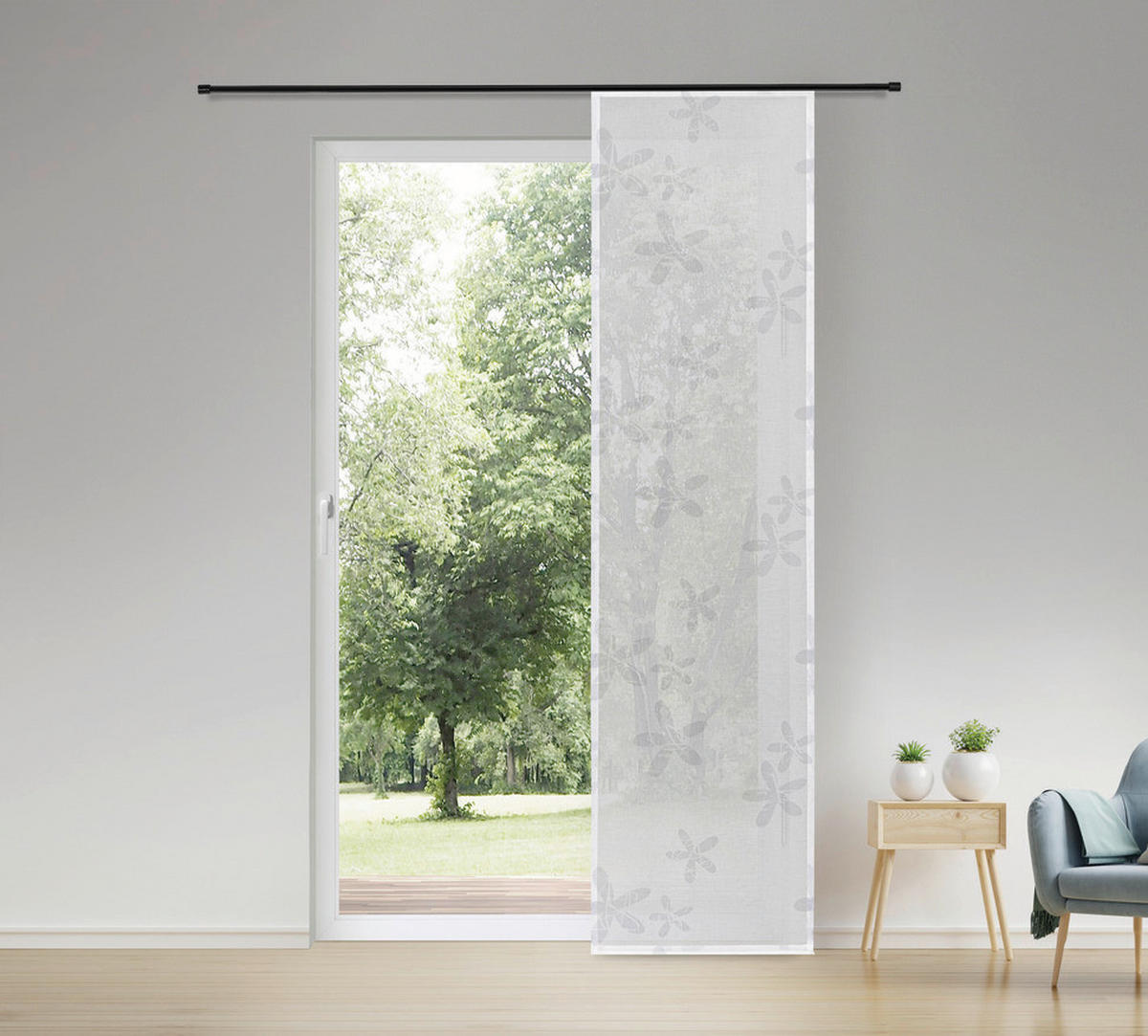 Schiebevorhang Blume hellgrau B/L: ca. 60x245 cm Blume - hellgrau/weiß (60,00/245,00cm) - Happy Home