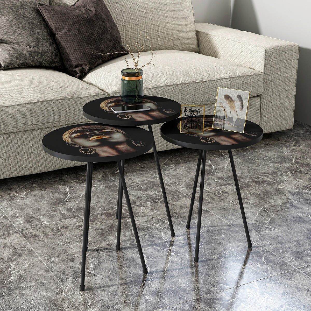 Beistelltisch 3er-Set. 10878430 schwarz Metall B/H/T: ca. 38x55x38 cm 3er-Set. 10878430 - schwarz (38,00/55,00/38,00cm) - moebel17