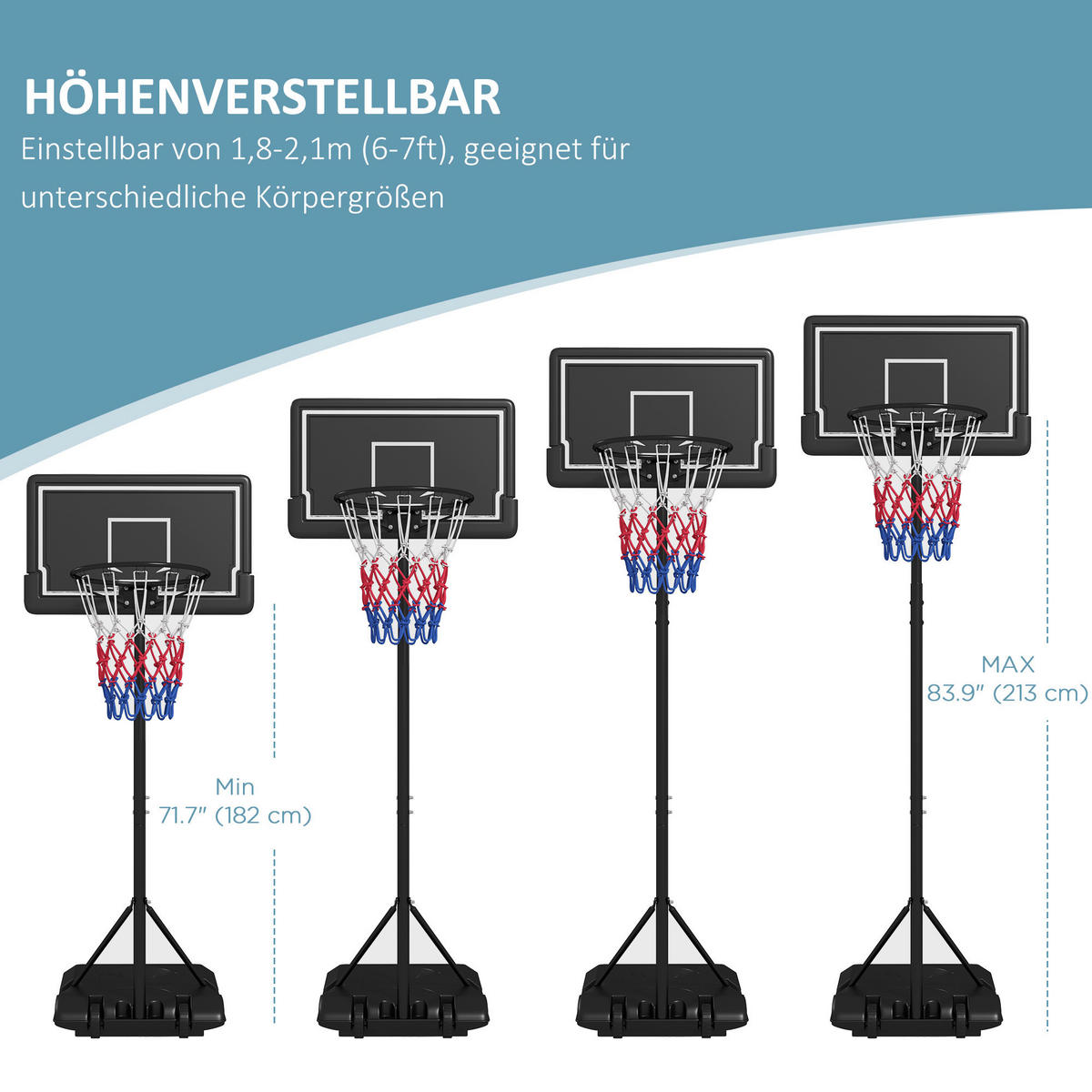 SPORTNOW Basketballkorb schwarz B/H/L: ca. 55x74x250 cm Basketballständer - schwarz (250,00/55,00/74,00cm) - SPORTNOW