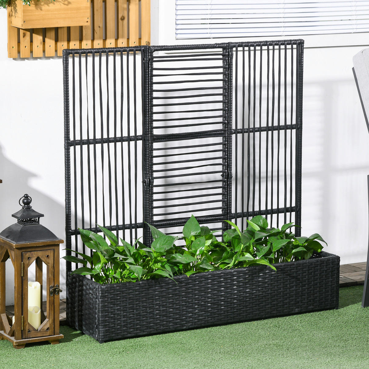 Outsunny Blumenkasten schwarz Polyrattan B/H/L: ca. 103x29x103 cm Blumenkasten - schwarz (103,00/103,00/29,00cm) - Outsunny