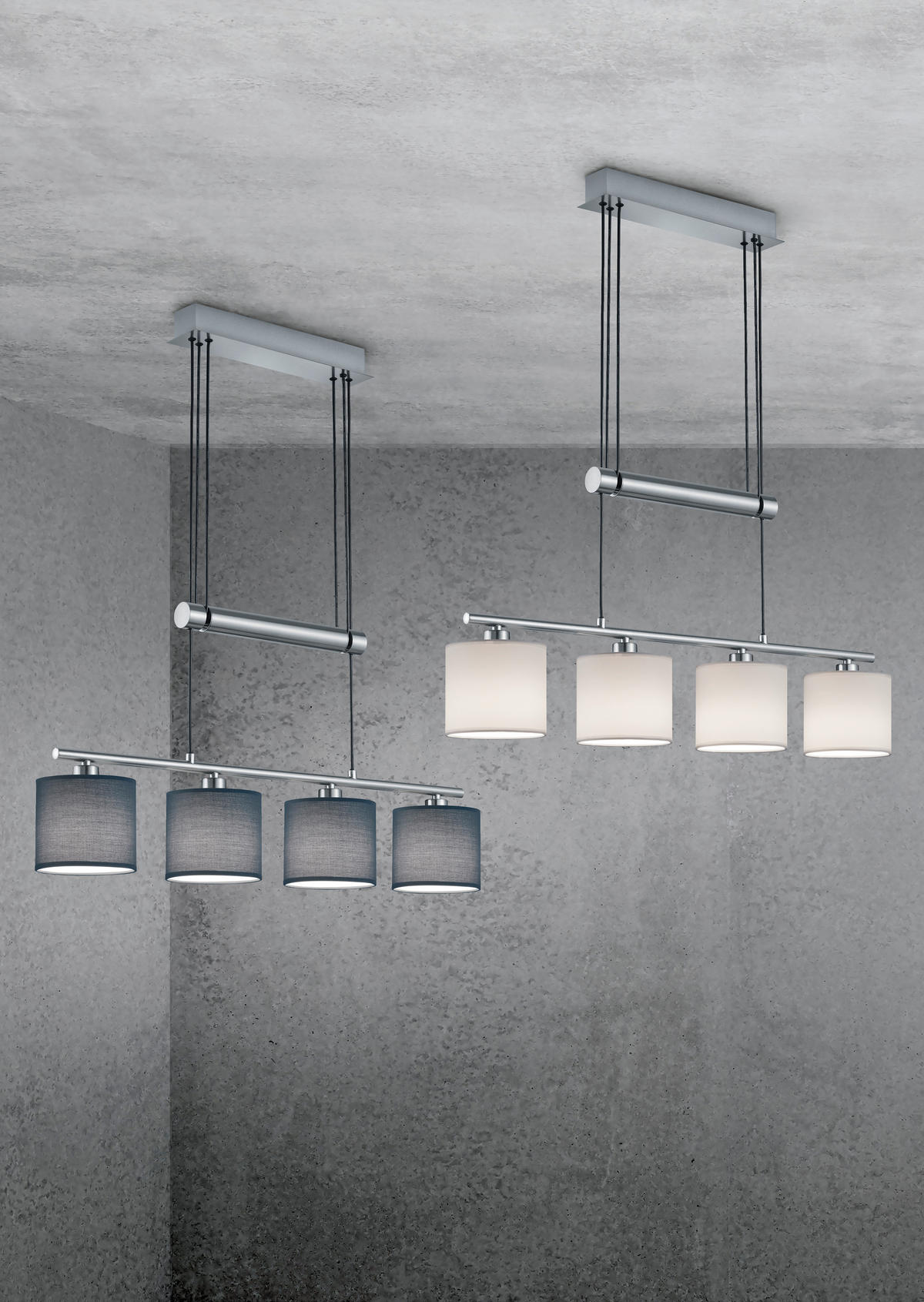 TRIO Pendelleuchte Garda 305400401 nickel matt weiß Metall Textil B/H/T: ca. 77x150x13 cm E14 4 Brennstellen Pendelleuchte_Garda weiß - weiß/nickel matt (77,00/150,00/13,00cm) - Trio