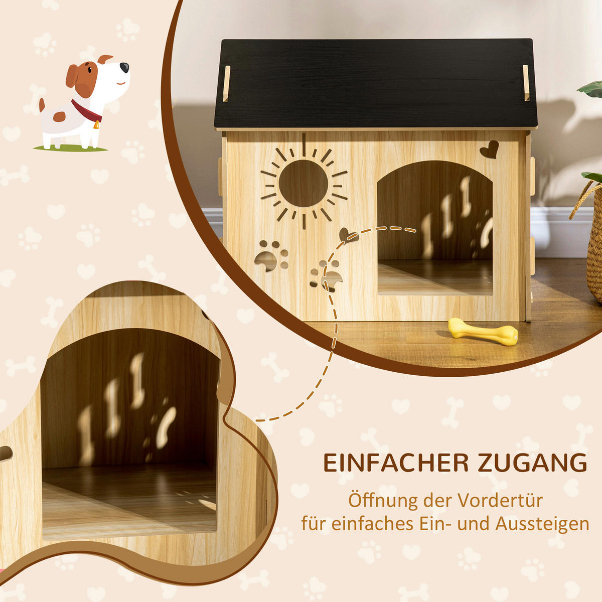 PawHut Hundehütte Eiche MDF B/H/L: ca. 50x58,5x69 cm Hundehütte - Eiche/schwarz (69,00/50,00/58,50cm) - PawHut