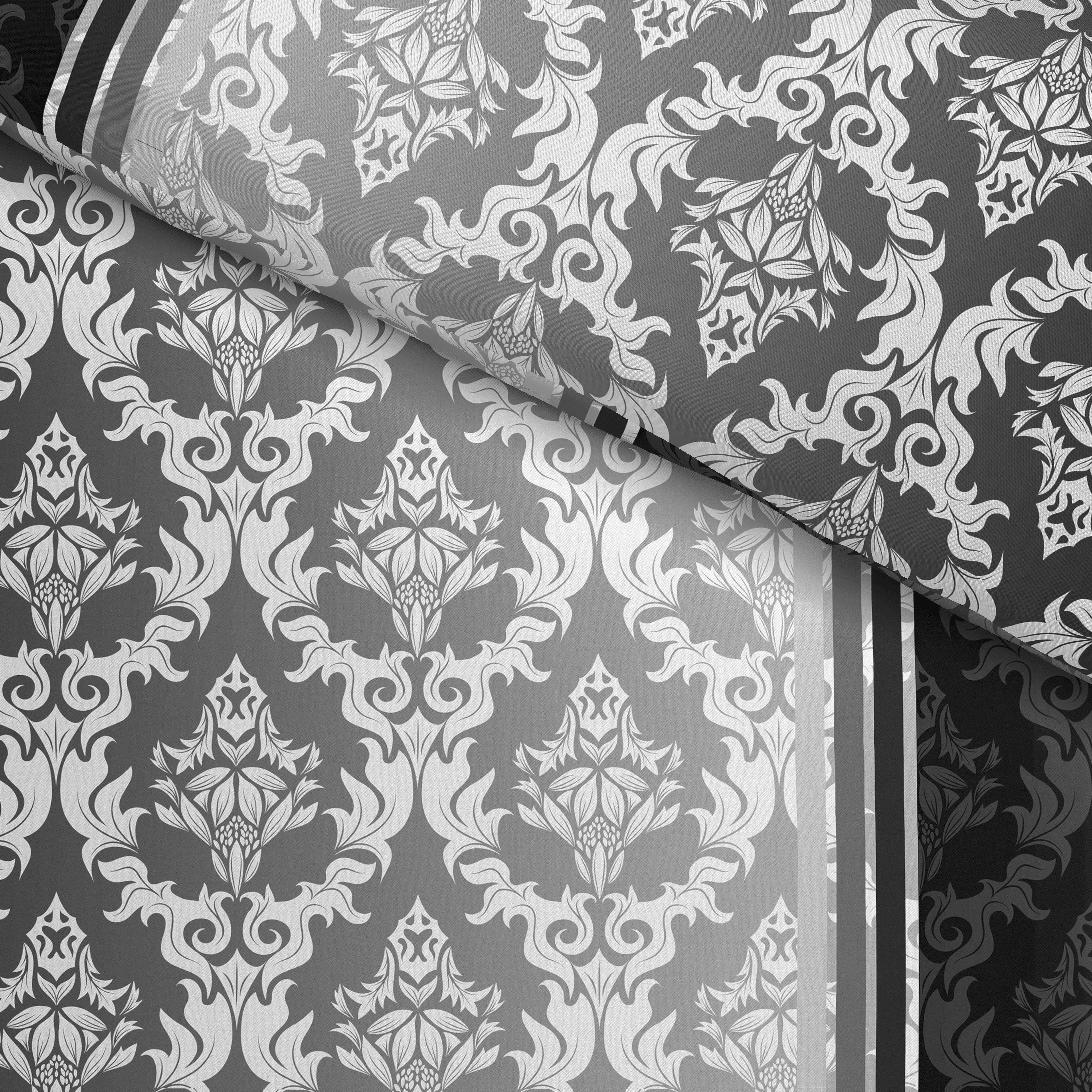 Microfaser Bettwäsche Fleece Bettwäsche-Fleece_Ornament 135x200 - schwarz/grau (135,00/200,00cm)
