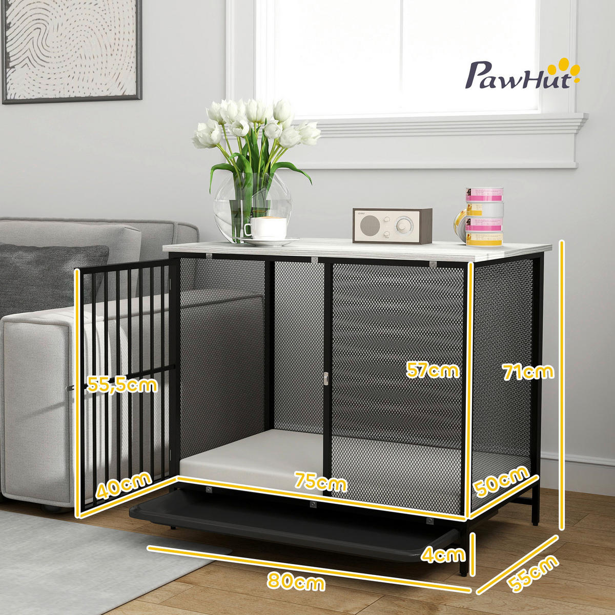 PawHut Hundekäfig grau Stahl B/H/L: ca. 55x71x80 cm Hundekäfig - schwarz/grau (80,00/55,00/71,00cm) - PawHut