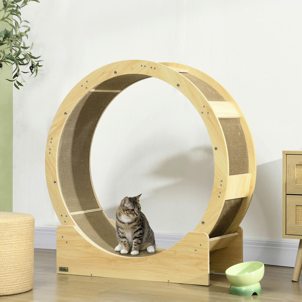 PawHut Katzenlaufrad Eiche Papier B/H/L: ca. 33,5x94x91 cm Katzenlaufrad - Eiche (91,00/33,50/94,00cm) - PawHut