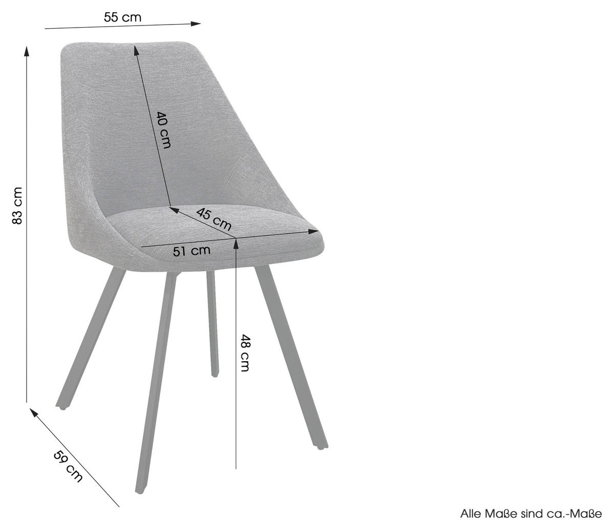 Stuhl JASPER 2er-Set. anthrazit Microfaser B/H/T: ca. 55x89x53 cm JASPER 2er-Set. - schwarz/anthrazit (55,00/89,00/53,00cm) - byLIVING
