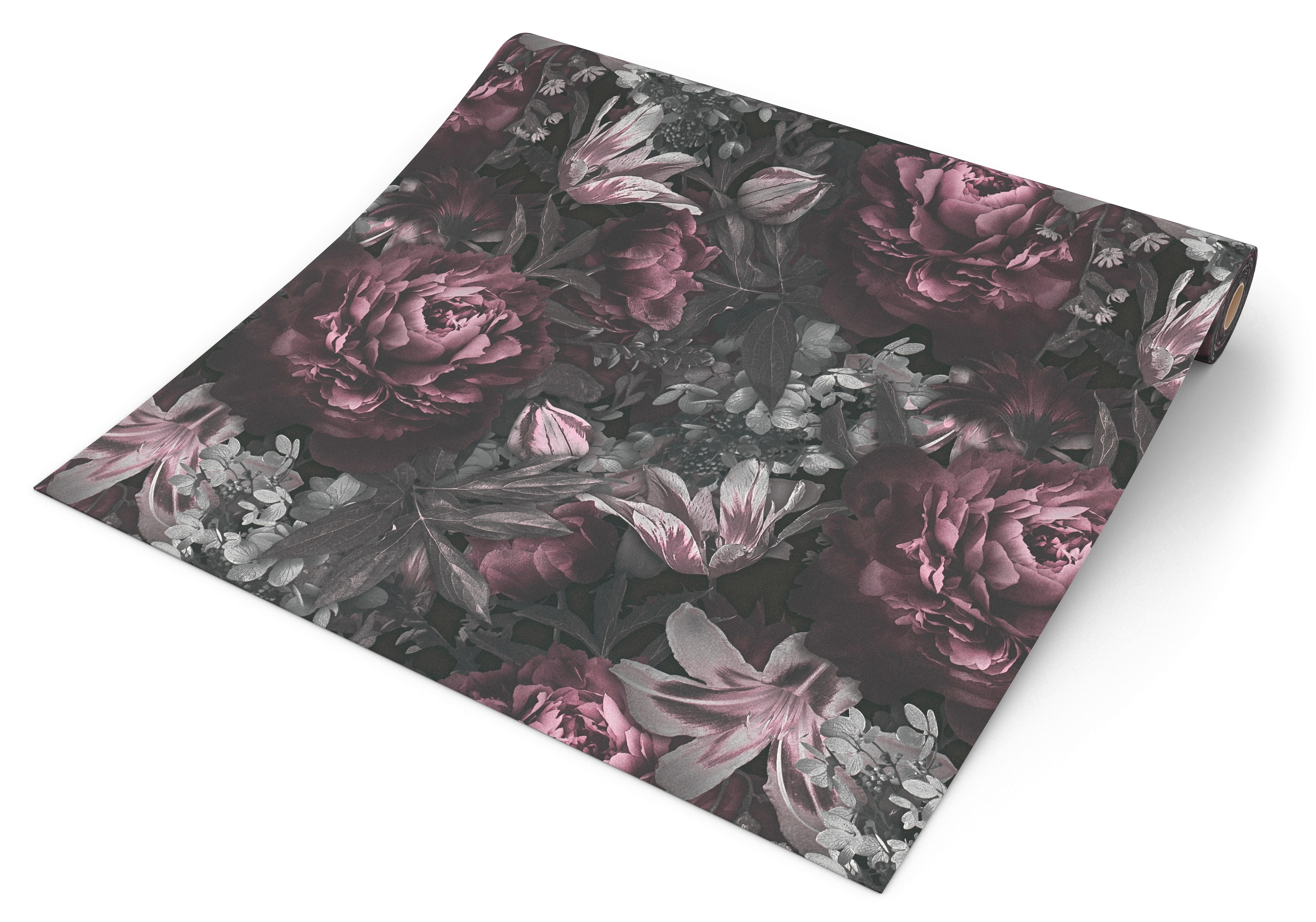 Vliestapete Rosen schwarz rosa grau B/L: ca. 53x1005 cm