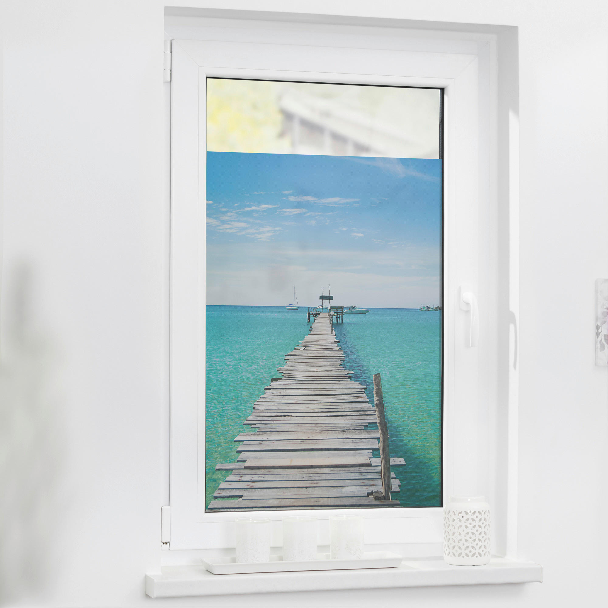 LICHTBLICK Fensterfolie El Mar Meer El Mar blau B/L: ca. 50x50 cm El Mar - blau (50,00/50,00cm) - LICHTBLICK