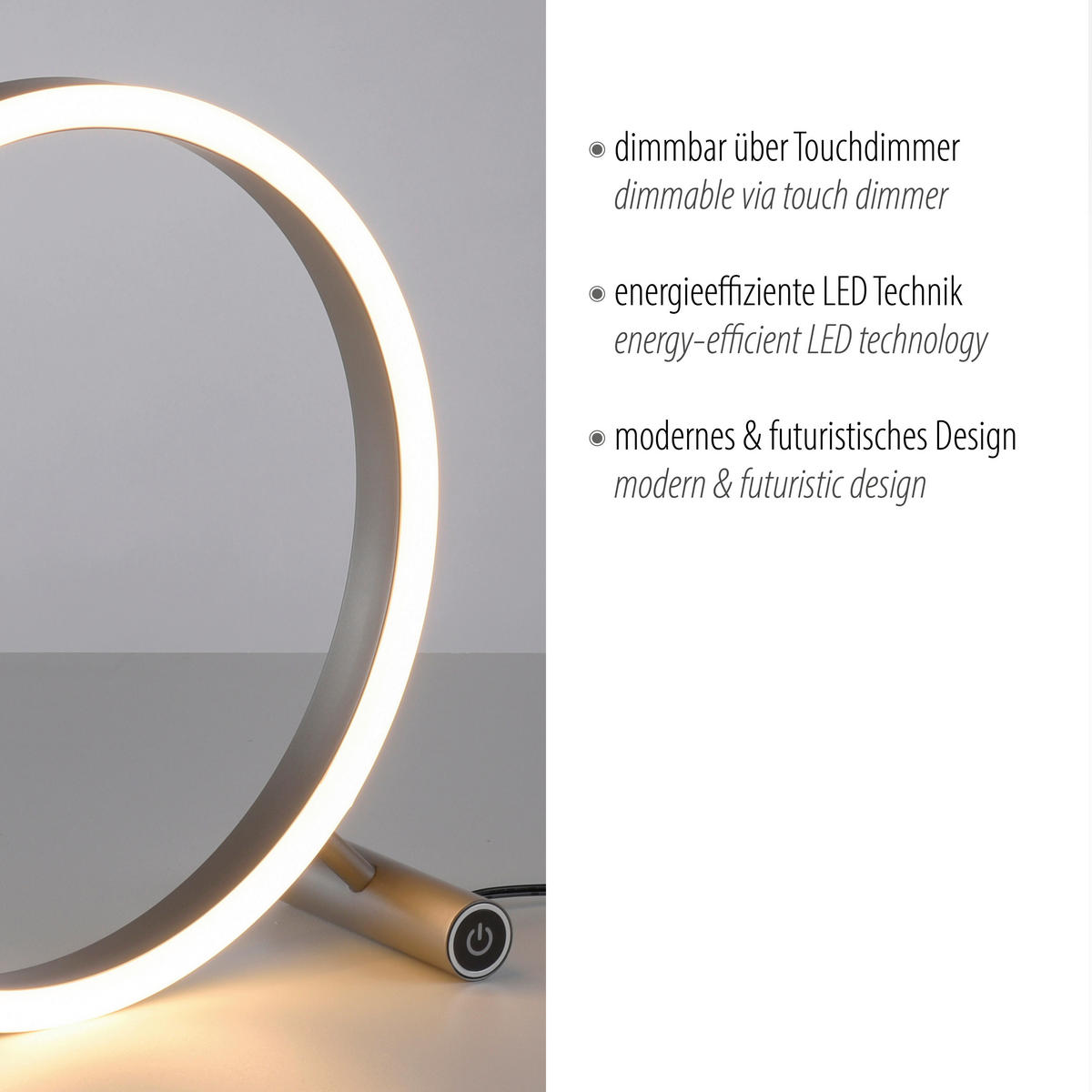 Just Light LED-Touch-Tischleuchte RITUS 15390-95 Alu weiß Metall B/H/T: ca. 30x30x10 cm 1 Brennstellen RITUS - weiß/Alu (30,00/30,00/10,00cm) - Just Light