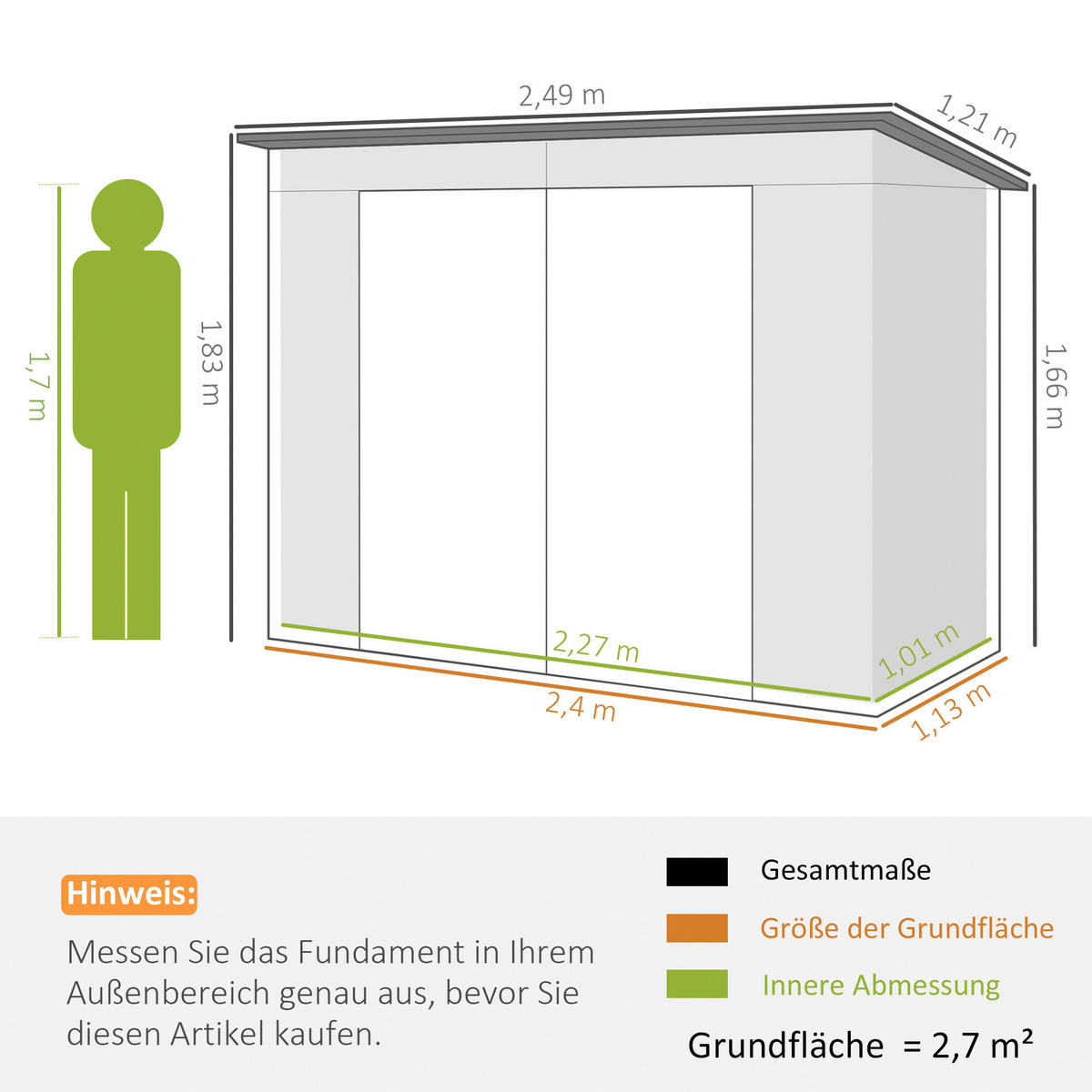 Outsunny Gerätehaus grau B/H/L: ca. 121x183x249 cm Gerätehaus - grau (249,00/121,00/183,00cm) - Outsunny