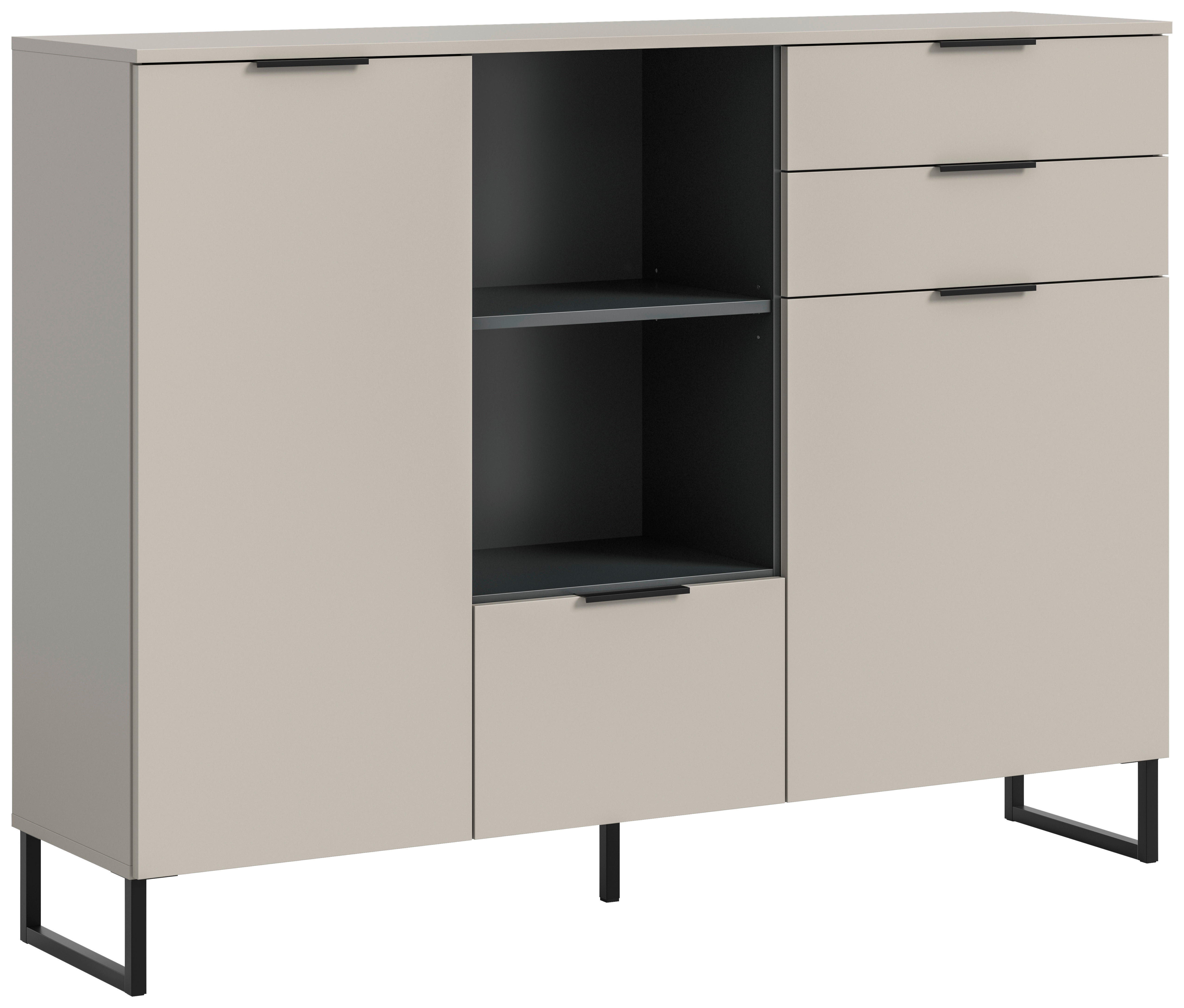 Highboard Noida Kaschmirgrau Nachbildung schwarz B/H/T: ca. 112x150x37 cm Noida - schwarz (112,00/150,00/37,00cm) - xonox.home