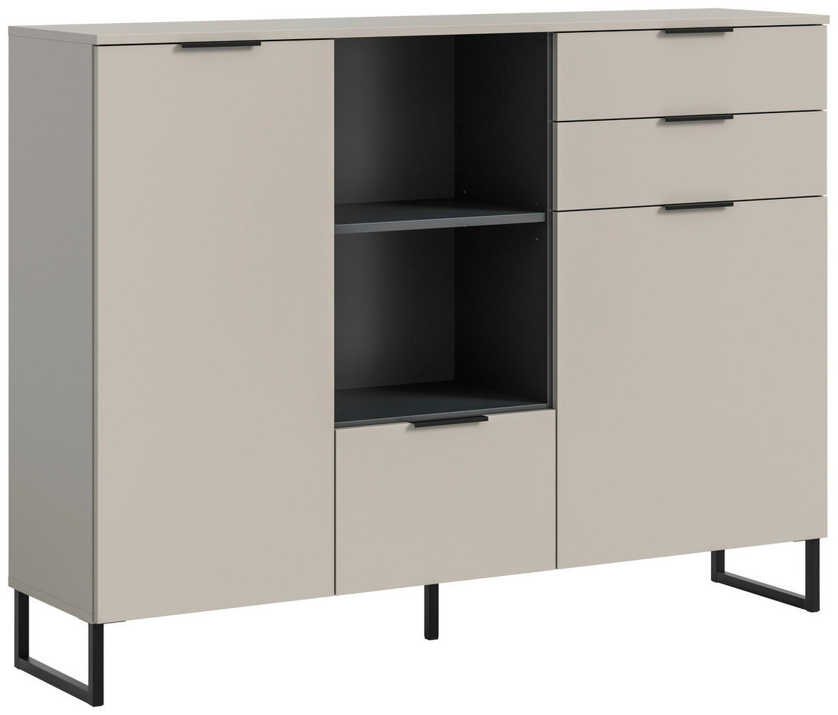 Highboard Noida Kaschmirgrau Nachbildung schwarz B/H/T: ca. 112x150x37 cm Noida - schwarz (112,00/150,00/37,00cm) - xonox.home