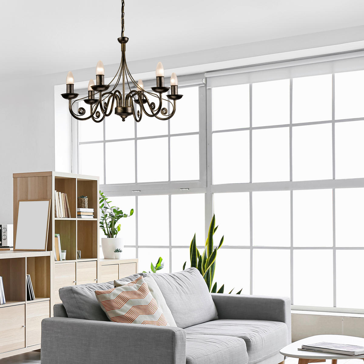 Lamkur Kronleuchter schwarz Stahl B/H/L: ca. 57x72x57 cm E14 6 Brennstellen DONATO - schwarz (57,00/57,00/72,00cm) - Lamkur