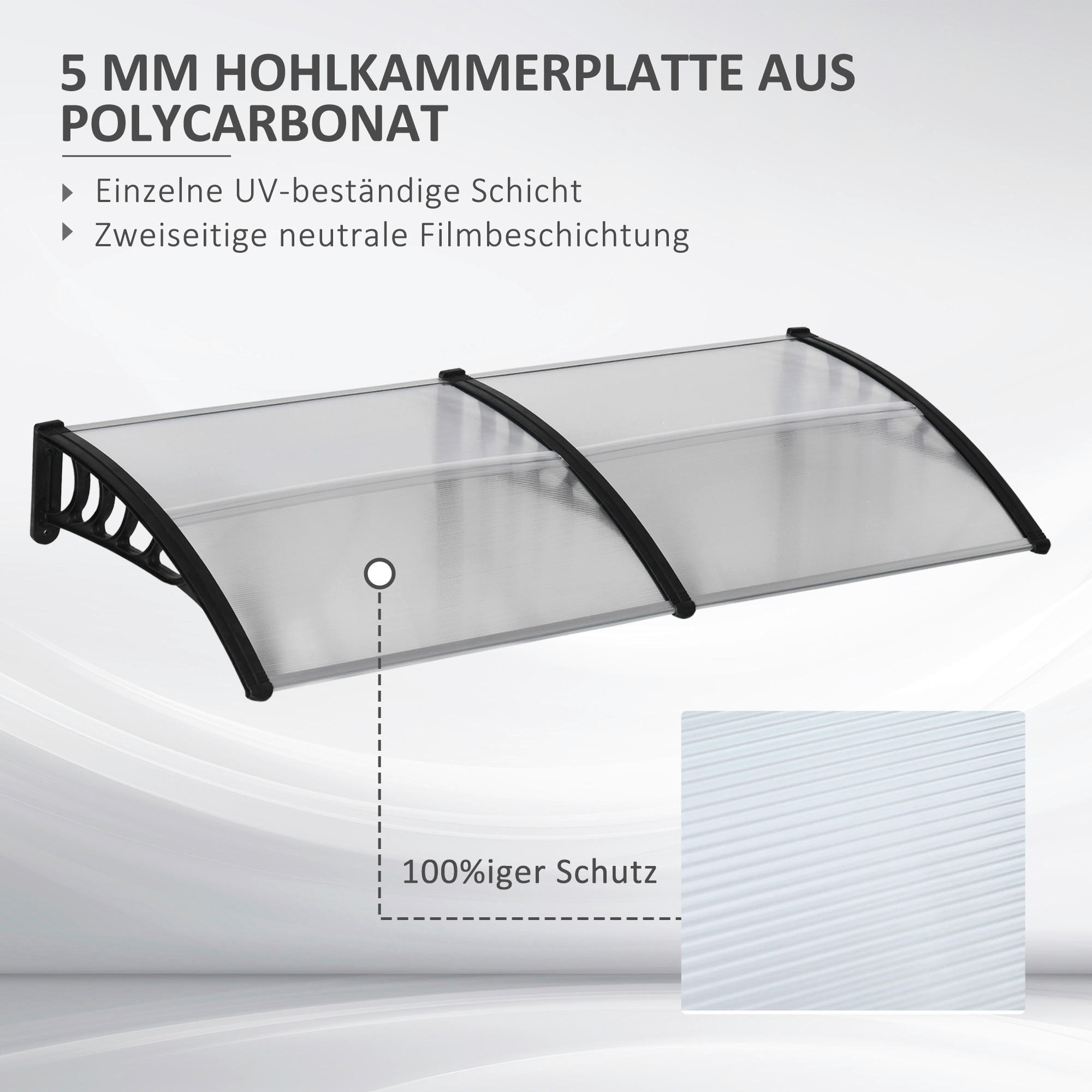 Outsunny Pultvordach transparent B/H/L: ca. 96x27x200 cm Pultvordach - schwarz/transparent (200,00/96,00/27,00cm) - Outsunny