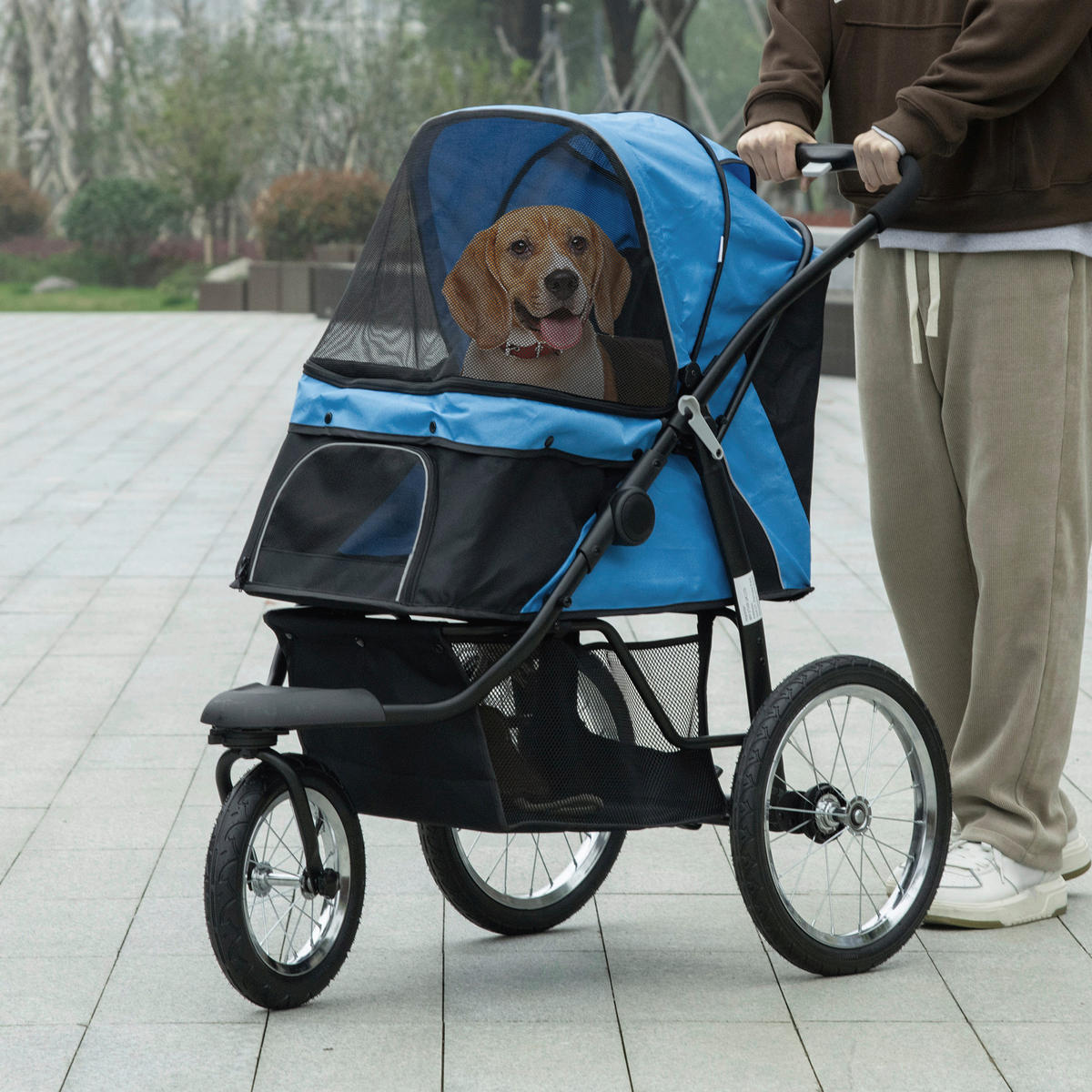 PawHut Hunde-Zubehör blau Edelstahl B/H/L: ca. 58x111x107 cm Hundebuggy - blau (107,00/58,00/111,00cm) - PawHut