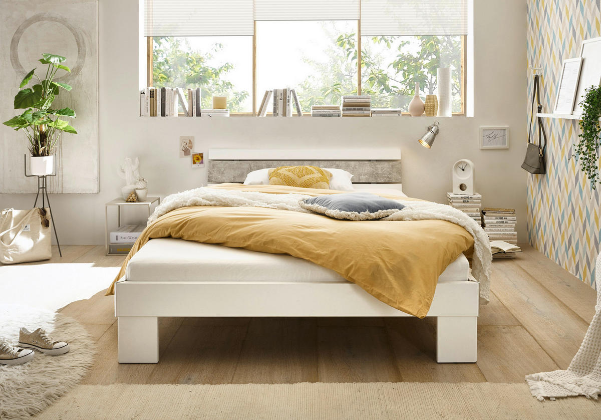 Futonbett Lyon weiß Beton Optik Liegefläche B/L: ca. 140x200 cm Lyon - Beton/weiß (146,00/69,00/211,00cm)