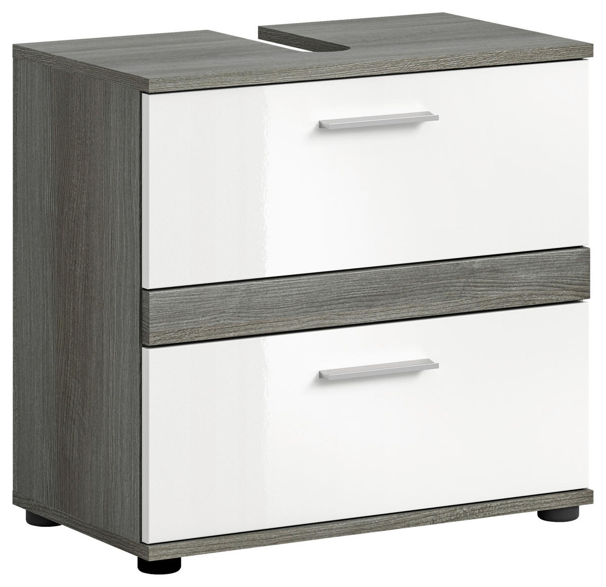 Waschbeckenunterschrank BLAKE Rauchsilber Nachbildung weiß Hochglanz B/H/T: ca. 60x57x34 cm BLAKE - weiß (60,00/57,00/34,00cm) - xonox.home