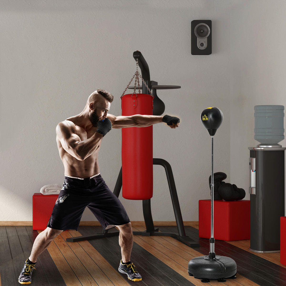 HOMCOM Punchingball Set schwarz Kunstleder B/H/L: ca. 45x151x45 cm Punchingball Set - schwarz (45,00/45,00/151,00cm) - HOMCOM