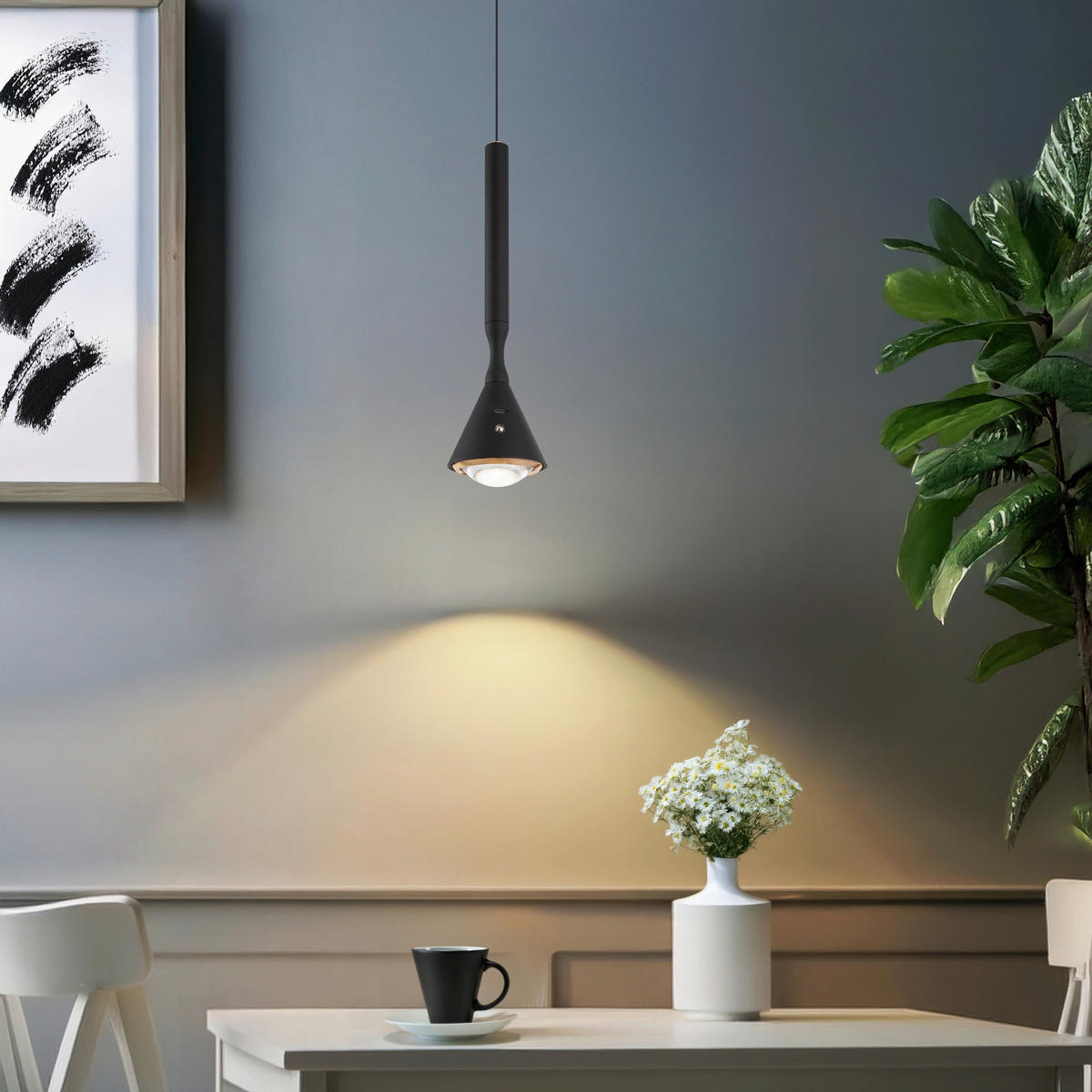 GLOBO Hängeleuchte schwarz Opal Kunststoff Metall H/D: ca. 210x9,9 cm 1.0 Brennstellen Lucinda - schwarz/Opal (9,90/210,00cm) - GLOBO