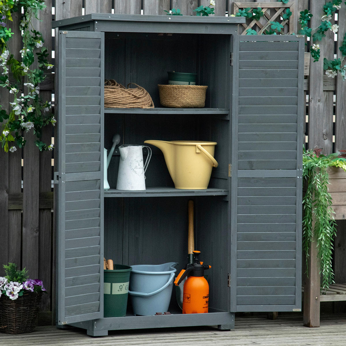 Outsunny Gartenschrank Gartenschrank - grau (87,00/46,50/160,00cm) - Outsunny