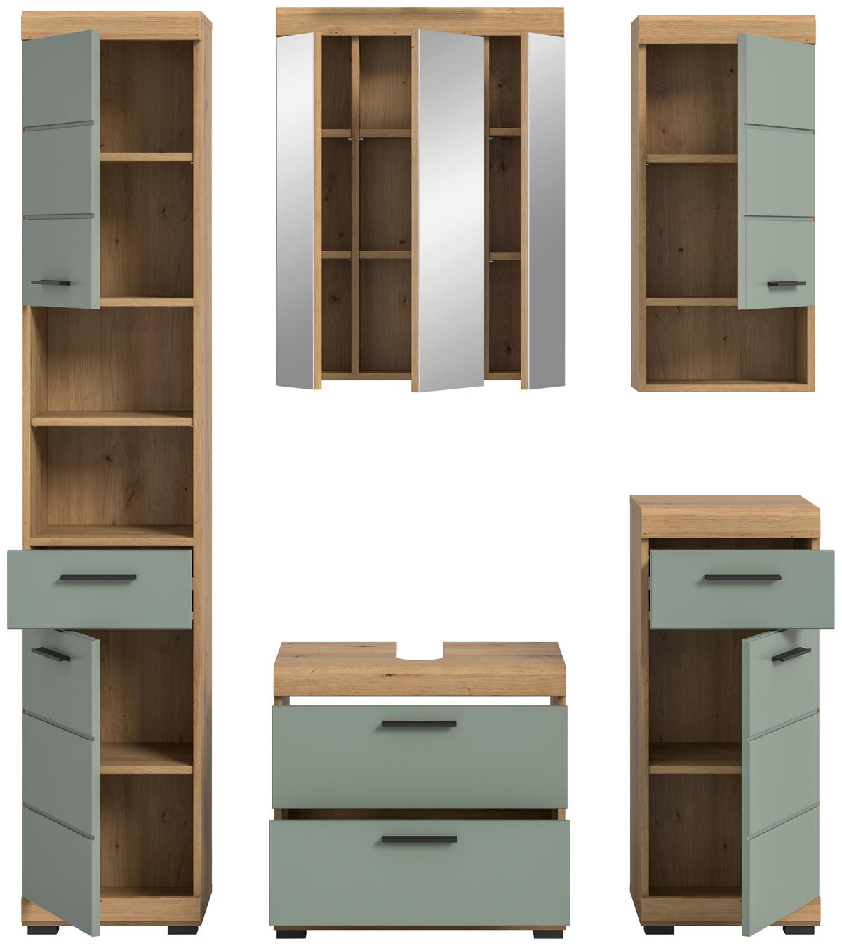 Badezimmer-Set Scout Eiche Artisan Nachbildung salbei Nachbildung B/H/T: ca. 164x191x37 cm Scout - Eiche/salbei (164,00/191,00/37,00cm) - xonox.home