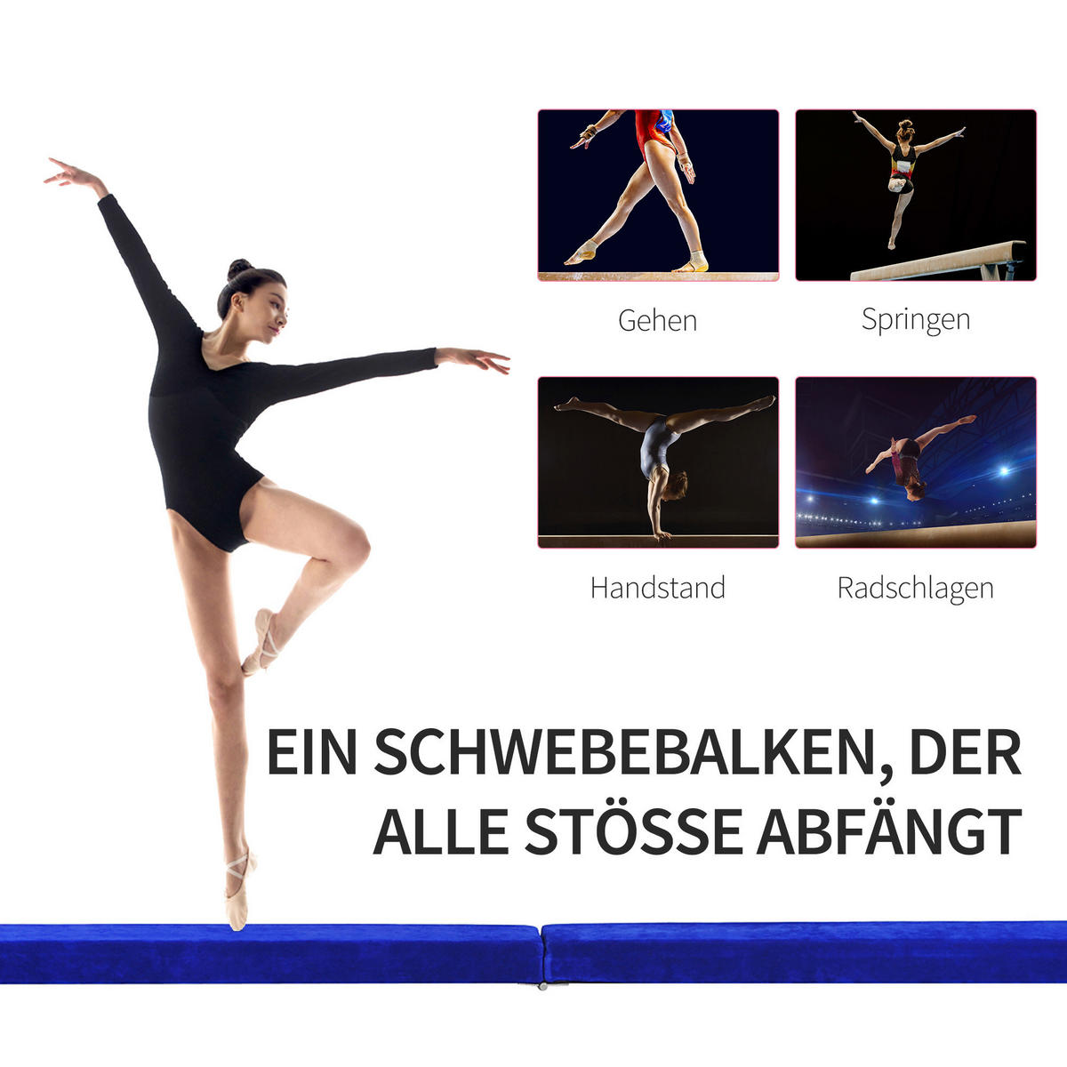 HOMCOM Fitness-Zubehör blau Holz B/H/L: ca. 10x210x6,5 cm Schwebebalken - blau (6,50/10,00/210,00cm) - HOMCOM