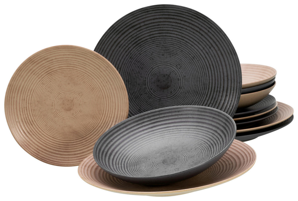 CreaTable Tafelservice Catania Mix anthrazit Steinzeug 12 tlg. Catania Mix - anthrazit - CreaTable