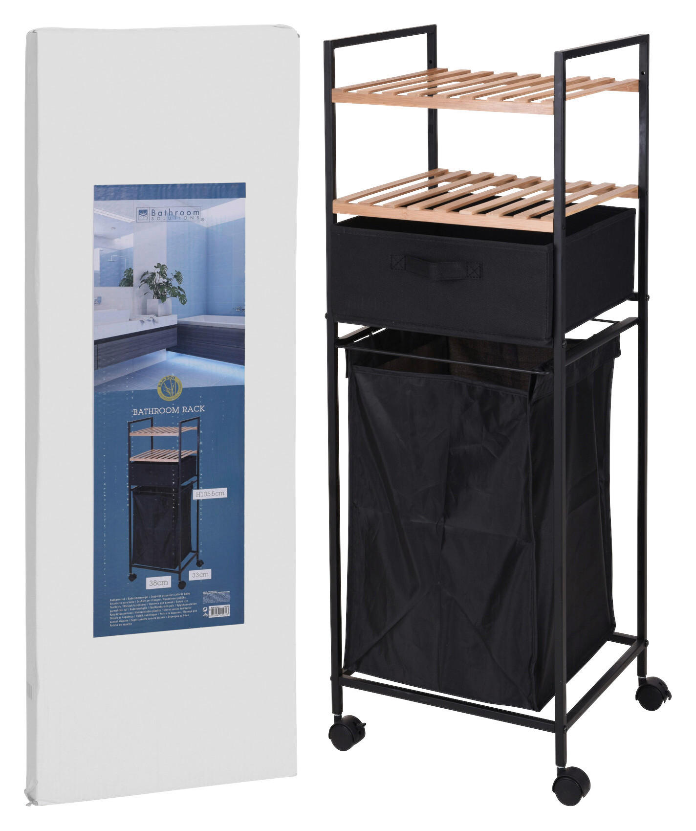 Wäschewagen schwarz Bambus B/H/T: ca. 38x105x33 cm Wäschewagen - schwarz (38,00/105,00/33,00cm)