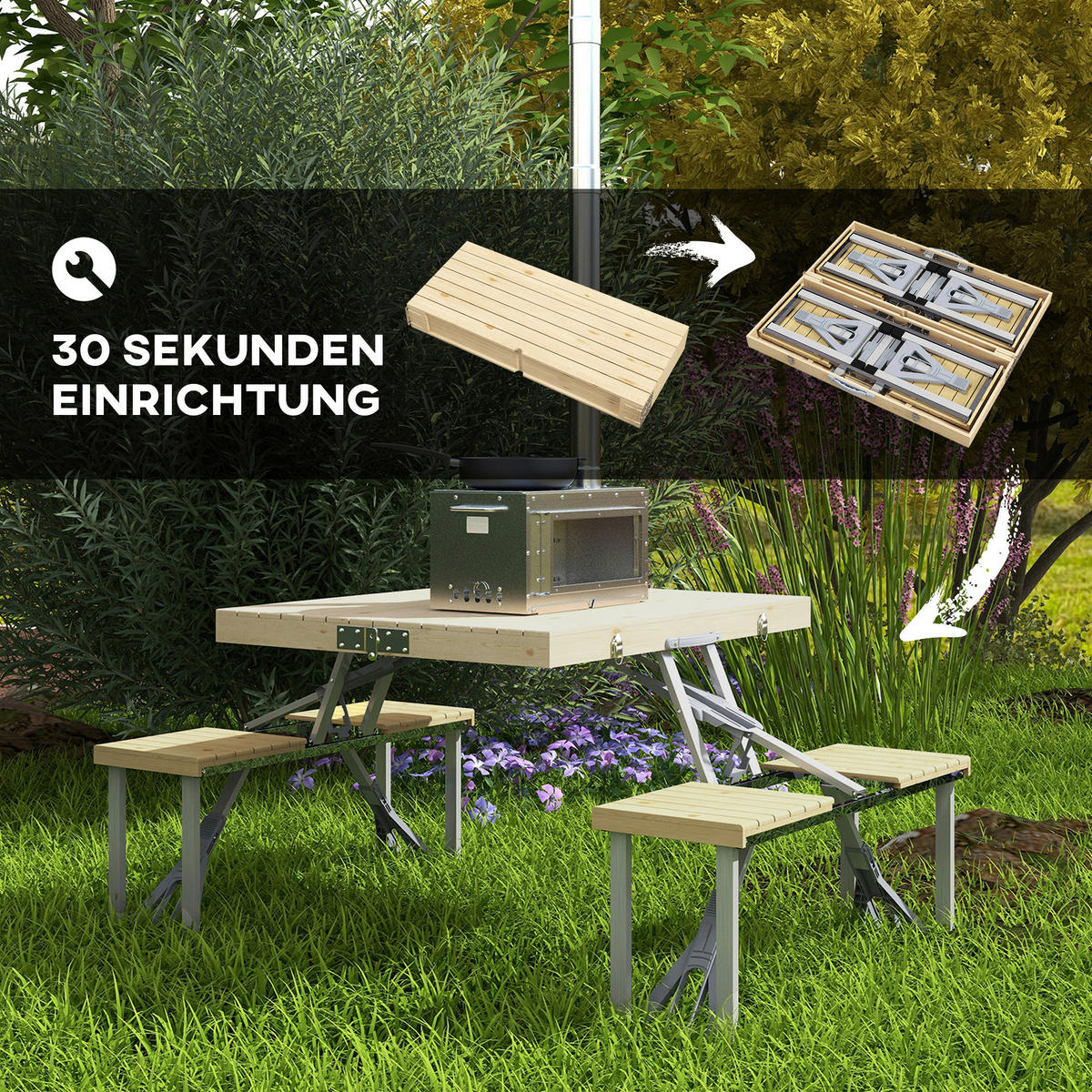 Outsunny Campingartikel B/H/L: ca. 72,5x86x67 cm Campingtisch - natur (67,00/72,50/86,00cm) - Outsunny
