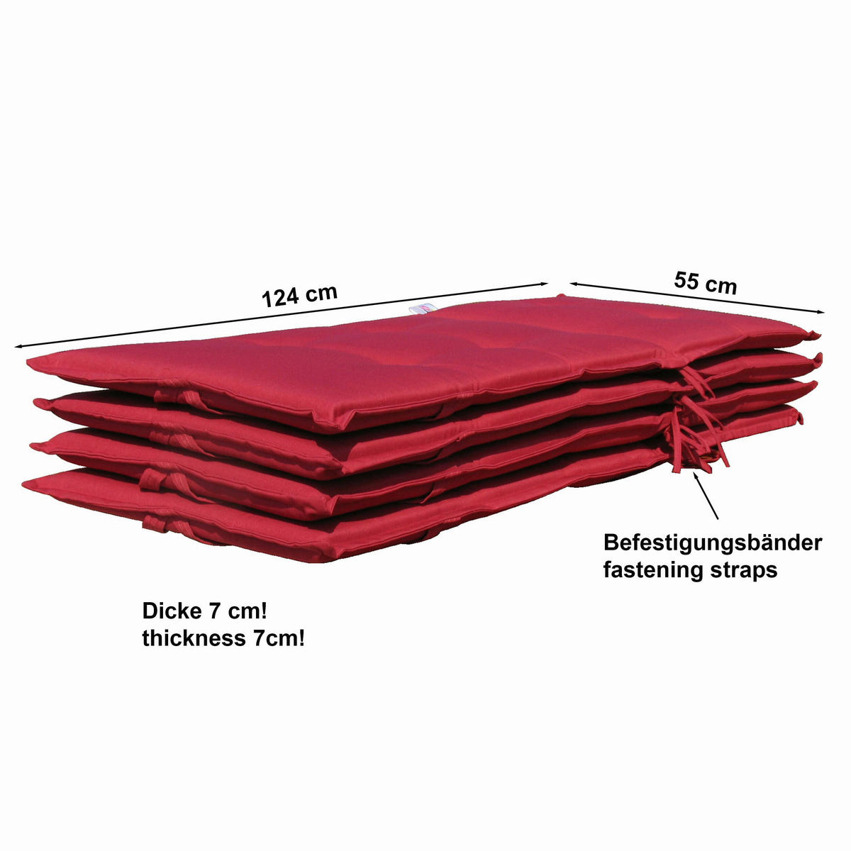 Grasekamp Auflage für Hochlehner rot Polyester-Mischgewebe B/H/L: ca. 53x7x121 cm Auflage_Hochlehner - rot (121,00/53,00/7,00cm) - Grasekamp