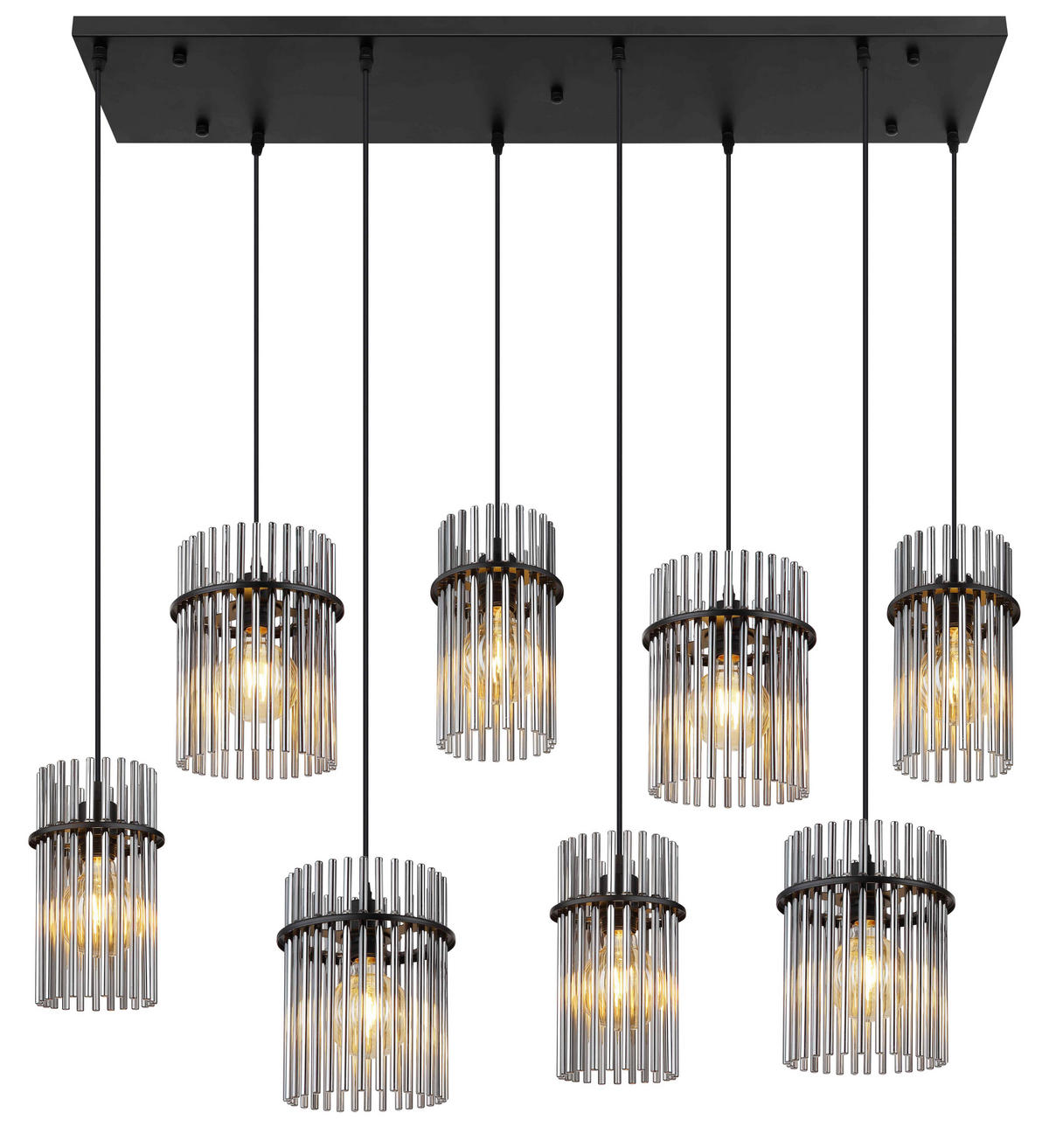 GLOBO Pendelleuchte mattschwarz schwarz Rauch Metall Glas B/H: ca. 110x125 cm E27 8 Brennstellen Gorley - schwarz/mattschwarz (110,00/125,00cm) - GLOBO