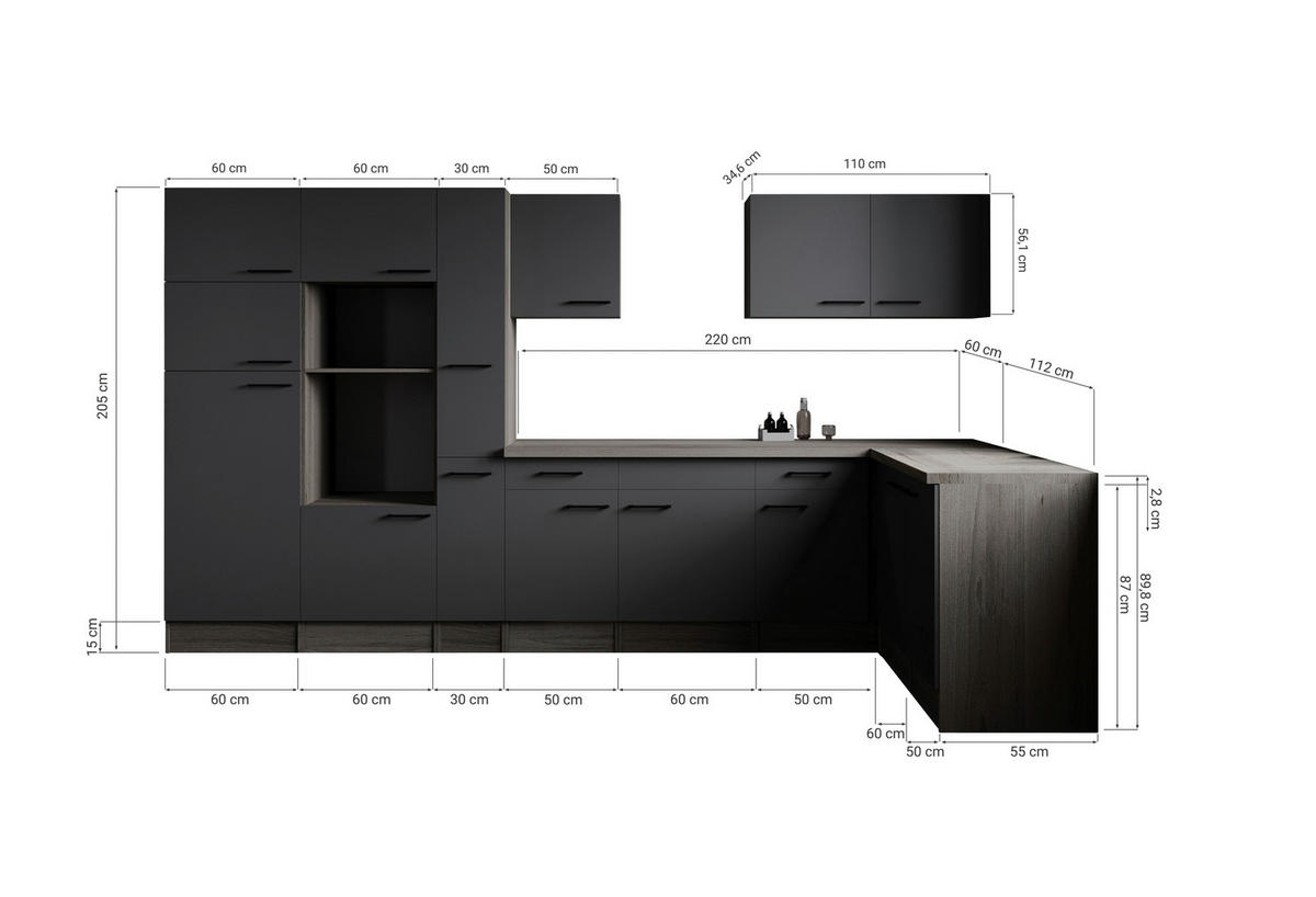 Winkelküche Oliver B/H/T: ca. 370x205x172 cm Oliver - Eiche/grau (370,00/205,00/172,00cm) - Respekta