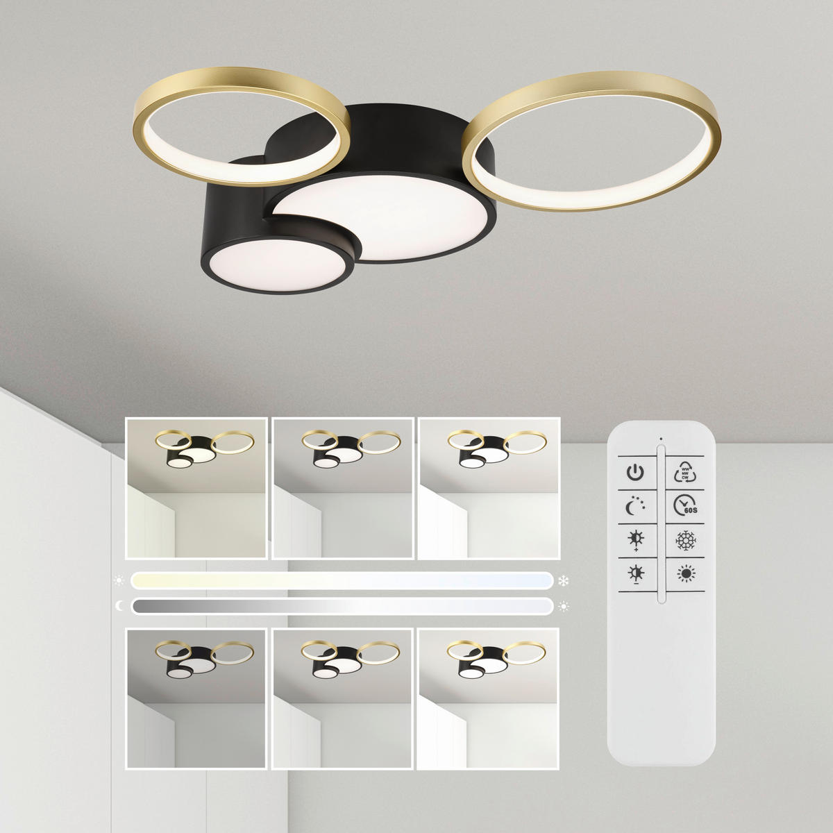 Lamkur LED-Deckenleuchte ALIZEE 50980 schwarz gold PVC Stahl H/L: ca. 9,5x60 cm 3 Brennstellen Alizee - gold/schwarz (60,00cm) - Lamkur