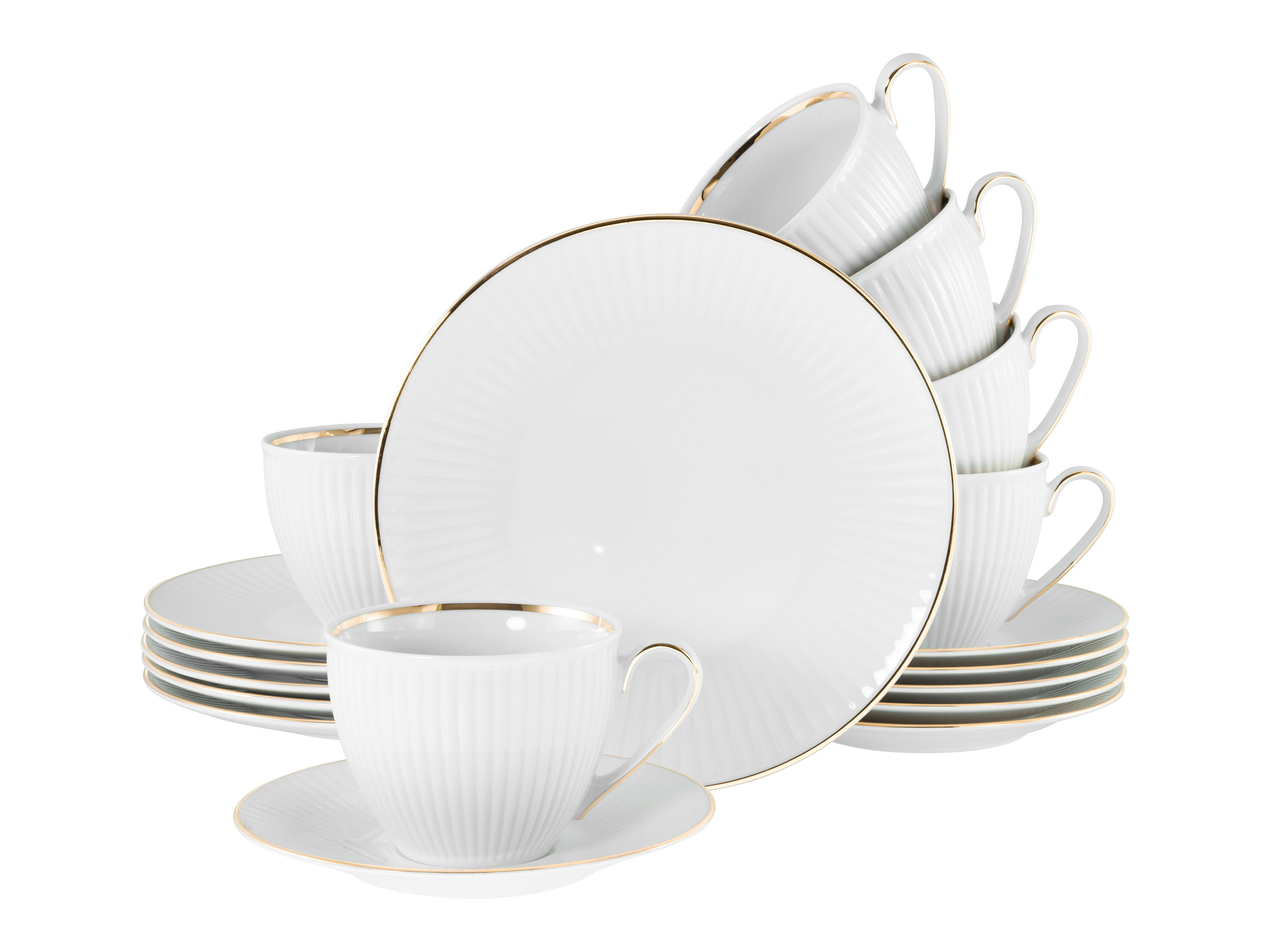 CreaTable Kaffeeservice Valencia weiß Porzellan 18 tlg. Valencia - gold/weiß - CreaTable
