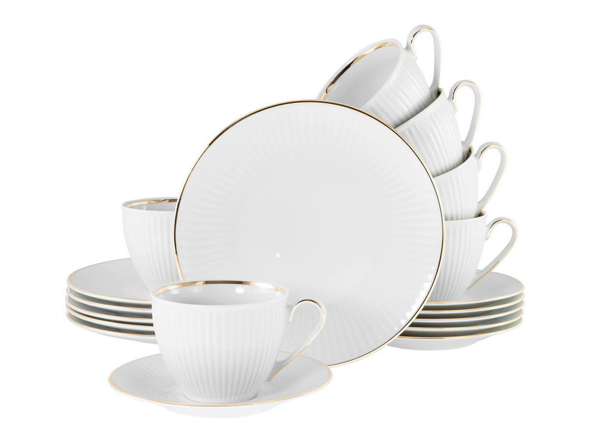 CreaTable Kaffeeservice Valencia weiß Porzellan 18 tlg. Valencia - gold/weiß - CreaTable
