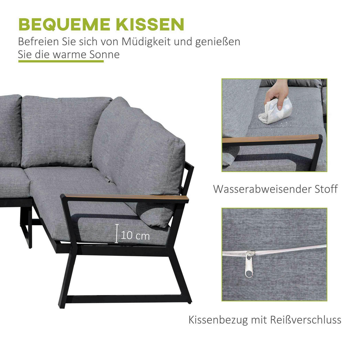 Outsunny Loungeset grau Aluminium B/H/T: ca. 205x74x72 cm Loungeset - grau (205,00/74,00/72,00cm) - Outsunny