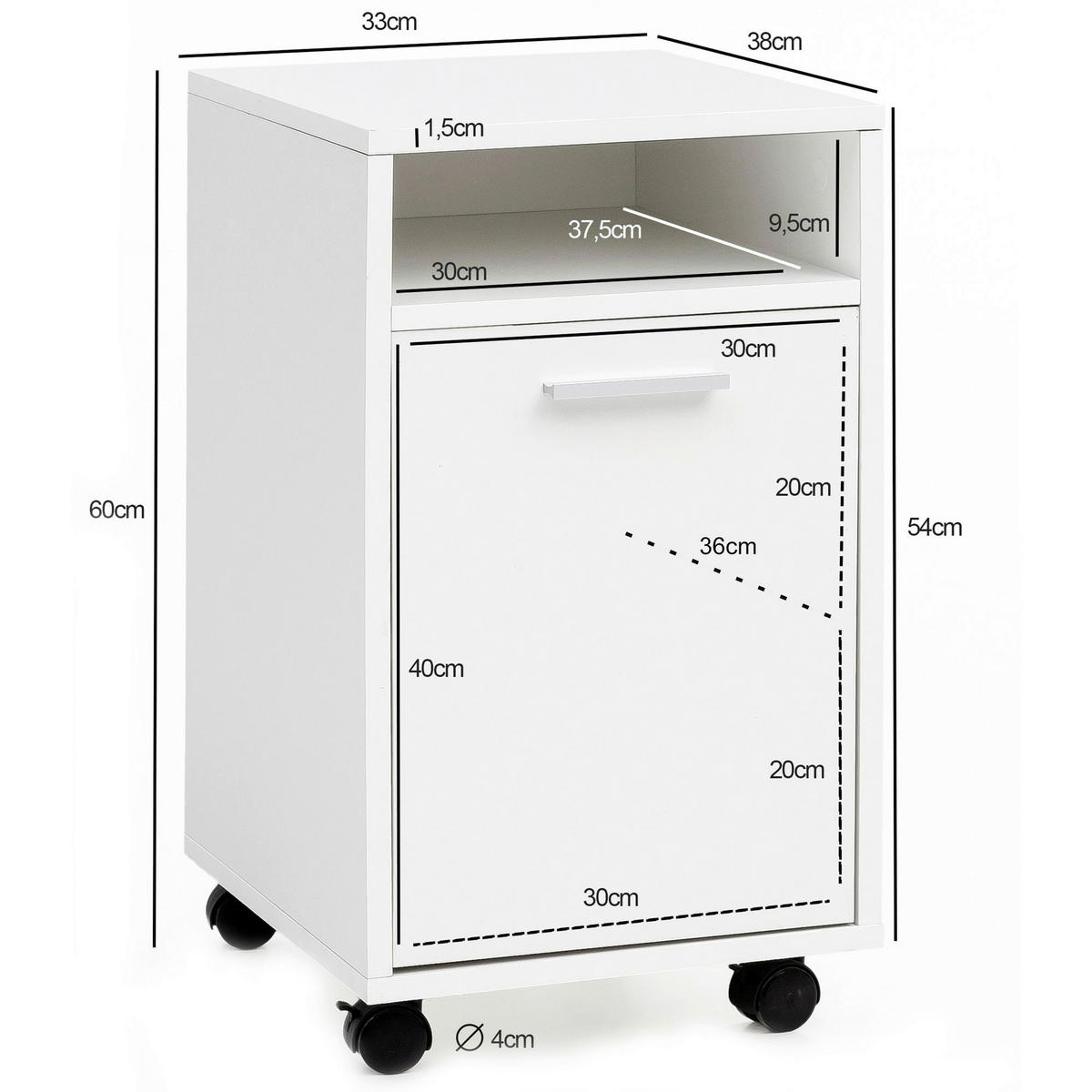 Rollcontainer weiß Spanplatte B/H/T: ca. 33x60x38 cm Rollcontainer - weiß (33,00/60,00/38,00cm) - Wohnling