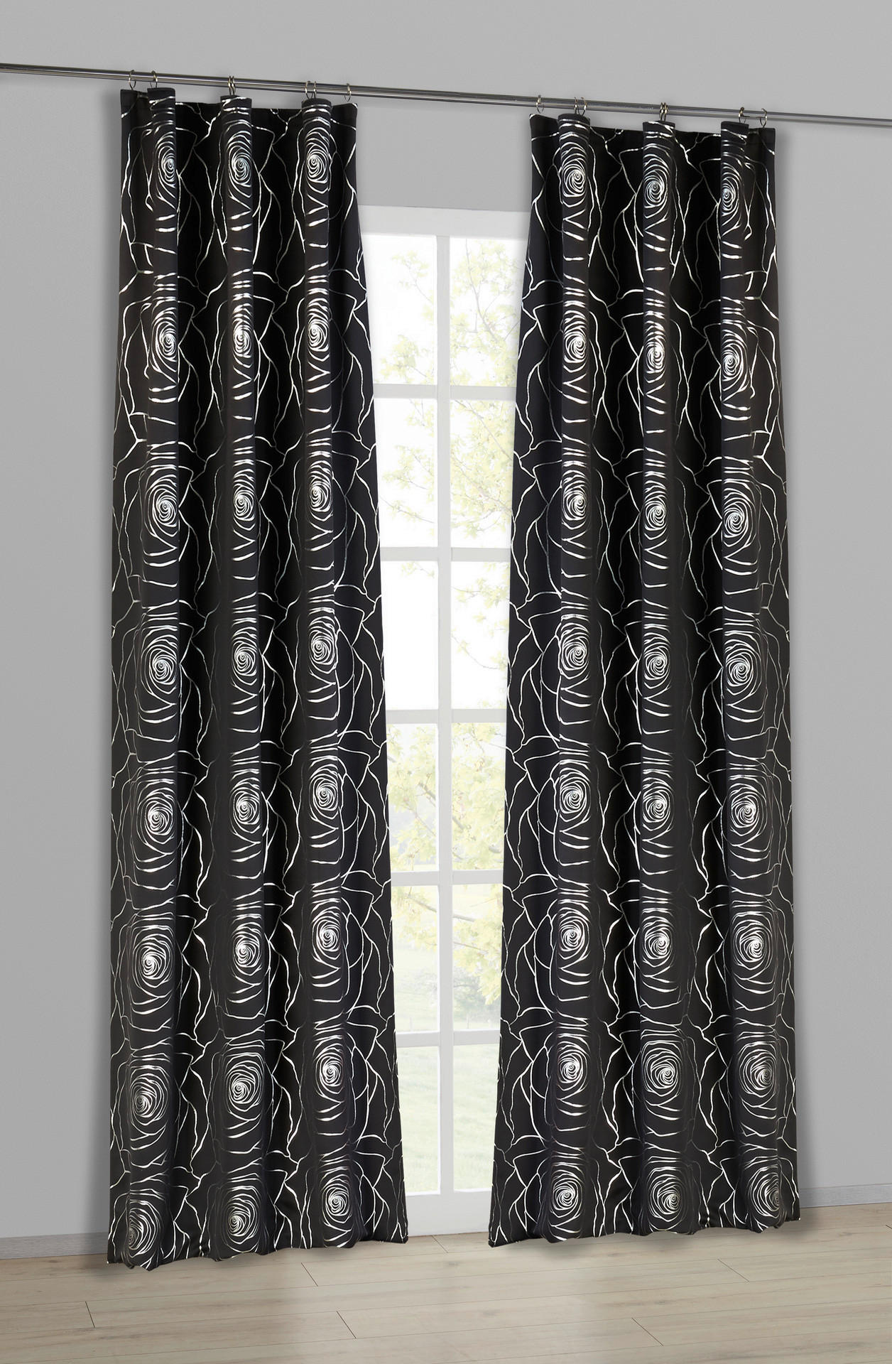 Home Essential Verdunklungsvorhang Roses schwarz B/L: ca. 140x245 cm Roses - schwarz (140,00/245,00cm) - Home Essential
